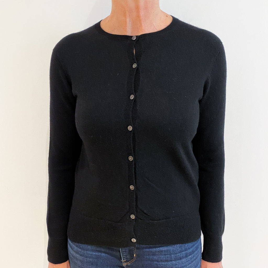 Black Cashmere Crew Neck Cardigan Medium