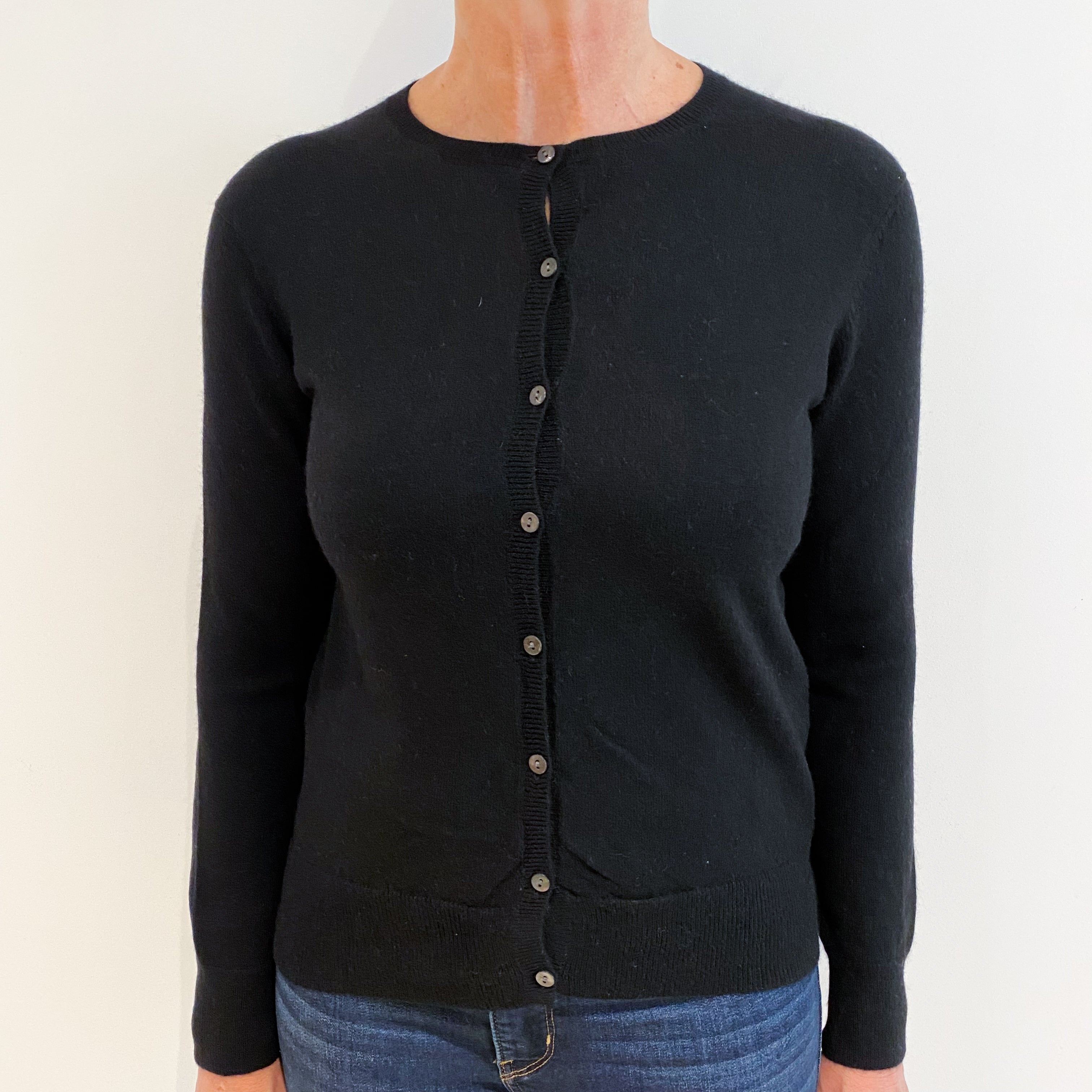 Black Cashmere Crew Neck Cardigan Medium