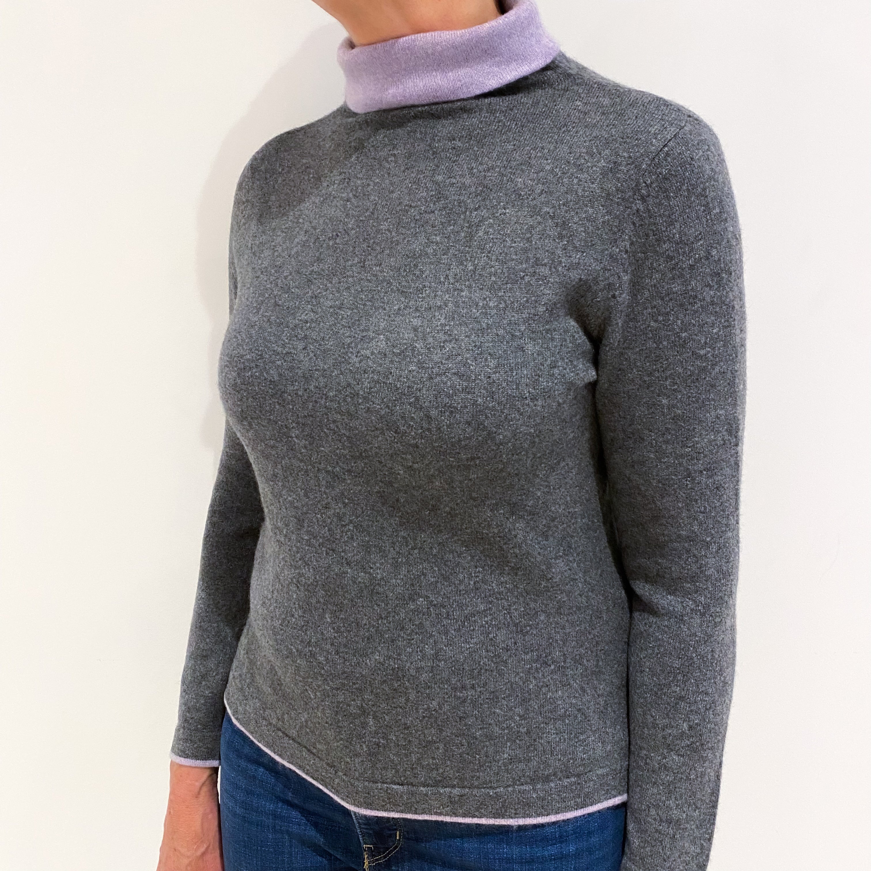 Slate Grey Cashmere Funnel Neck Jumper Medium