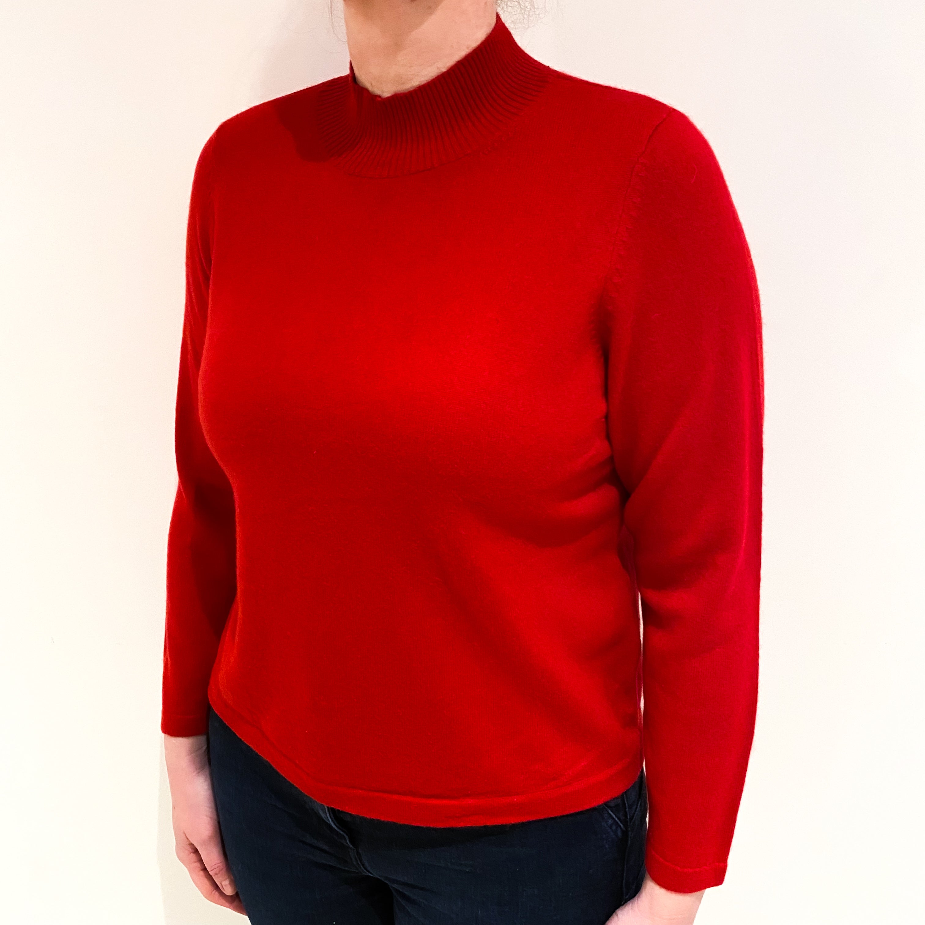 Post Box Red Cashmere Turtle Neck Jumper Large