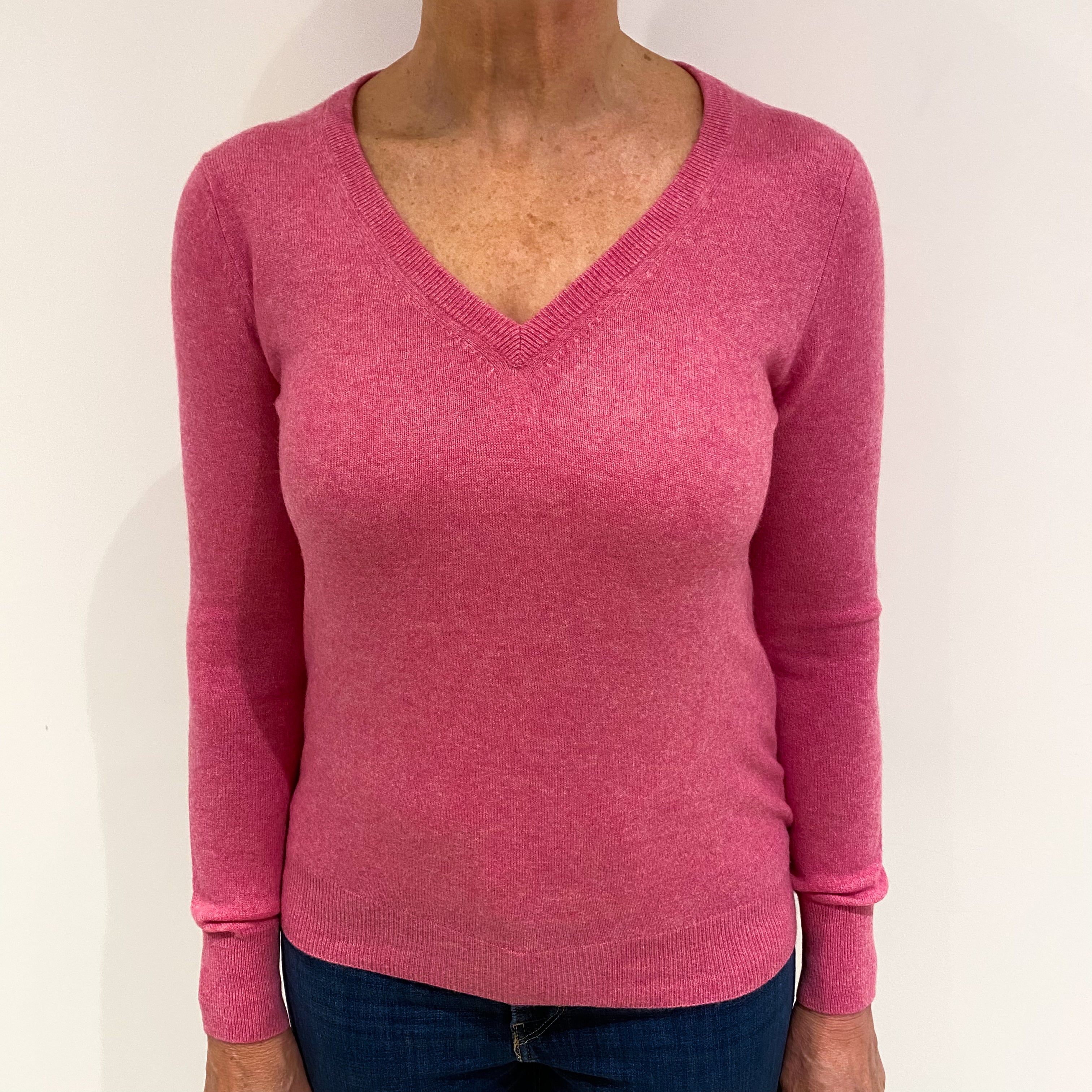 Sweet Pea Pink Cashmere V Neck Jumper Medium