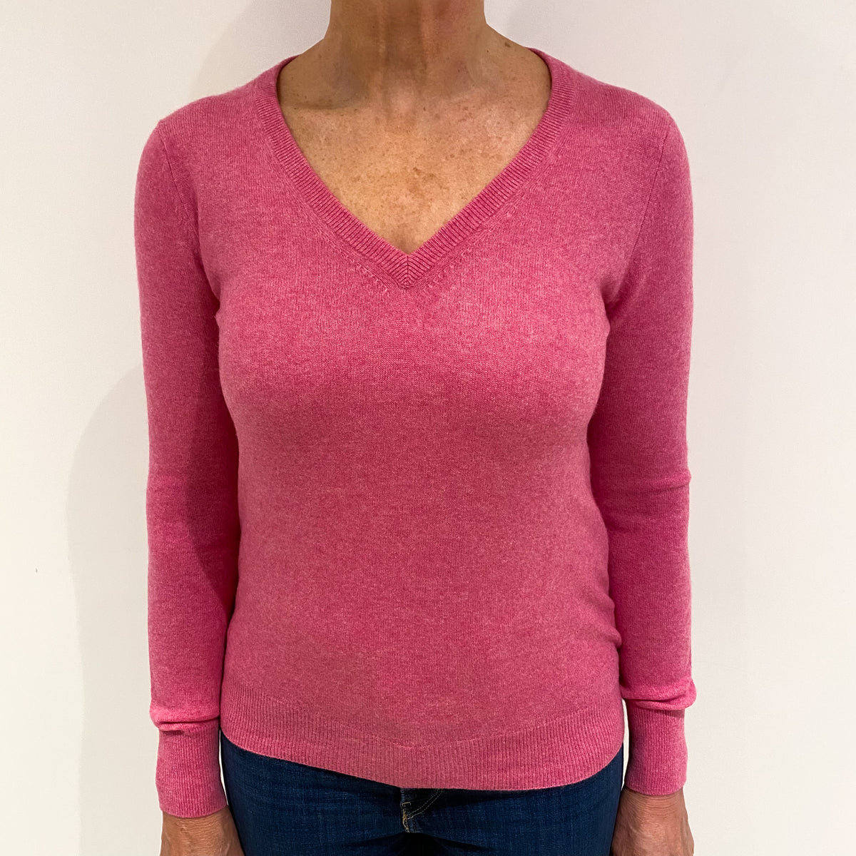 Sweet Pea Pink Cashmere V Neck Jumper Medium