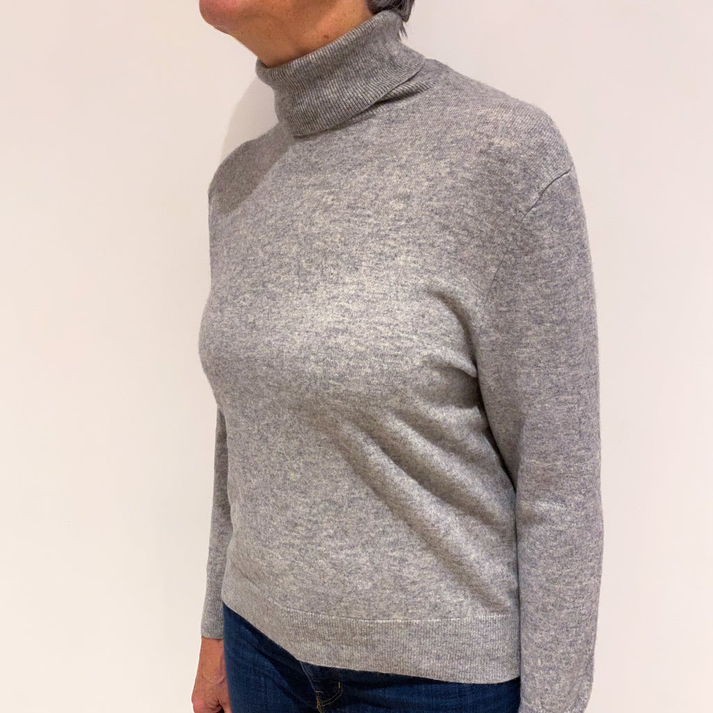 Smoke Grey Cashmere Polo Neck Jumper Medium