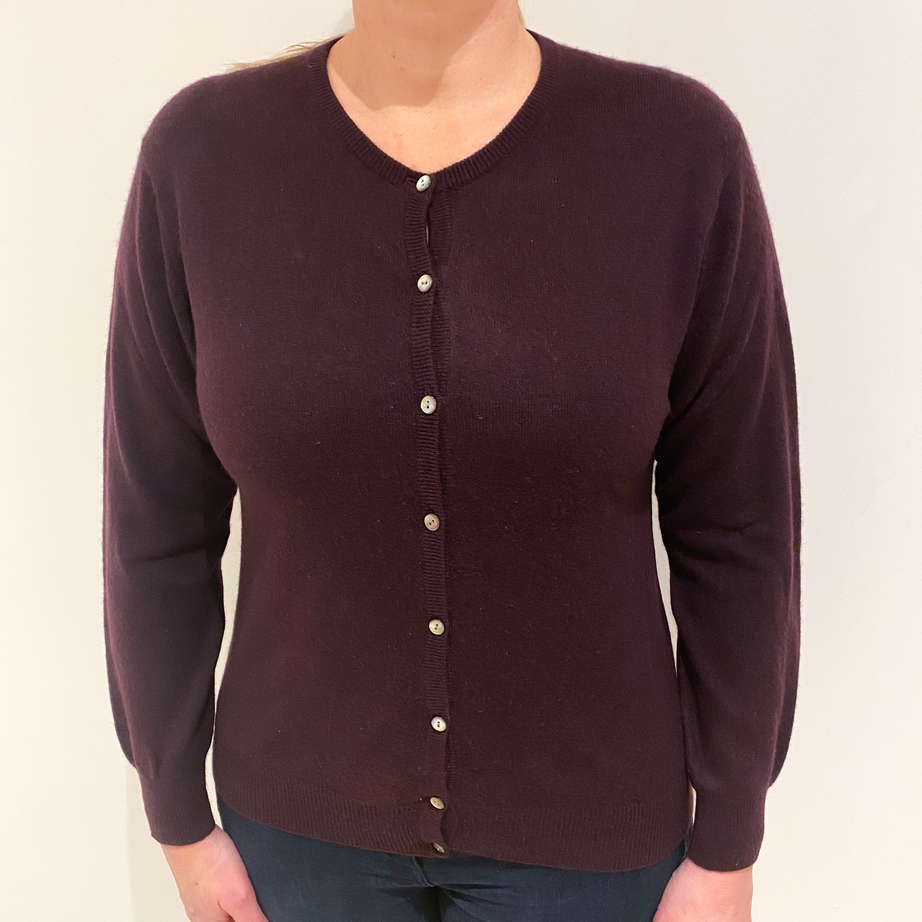 Aubergine Purple Cashmere Crew Cardigan Large