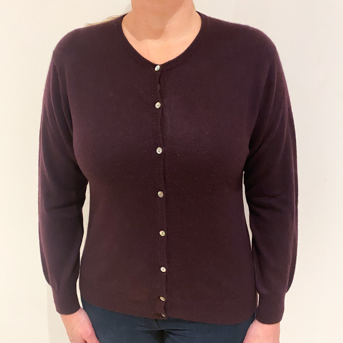 Aubergine Purple Cashmere Crew Cardigan Large