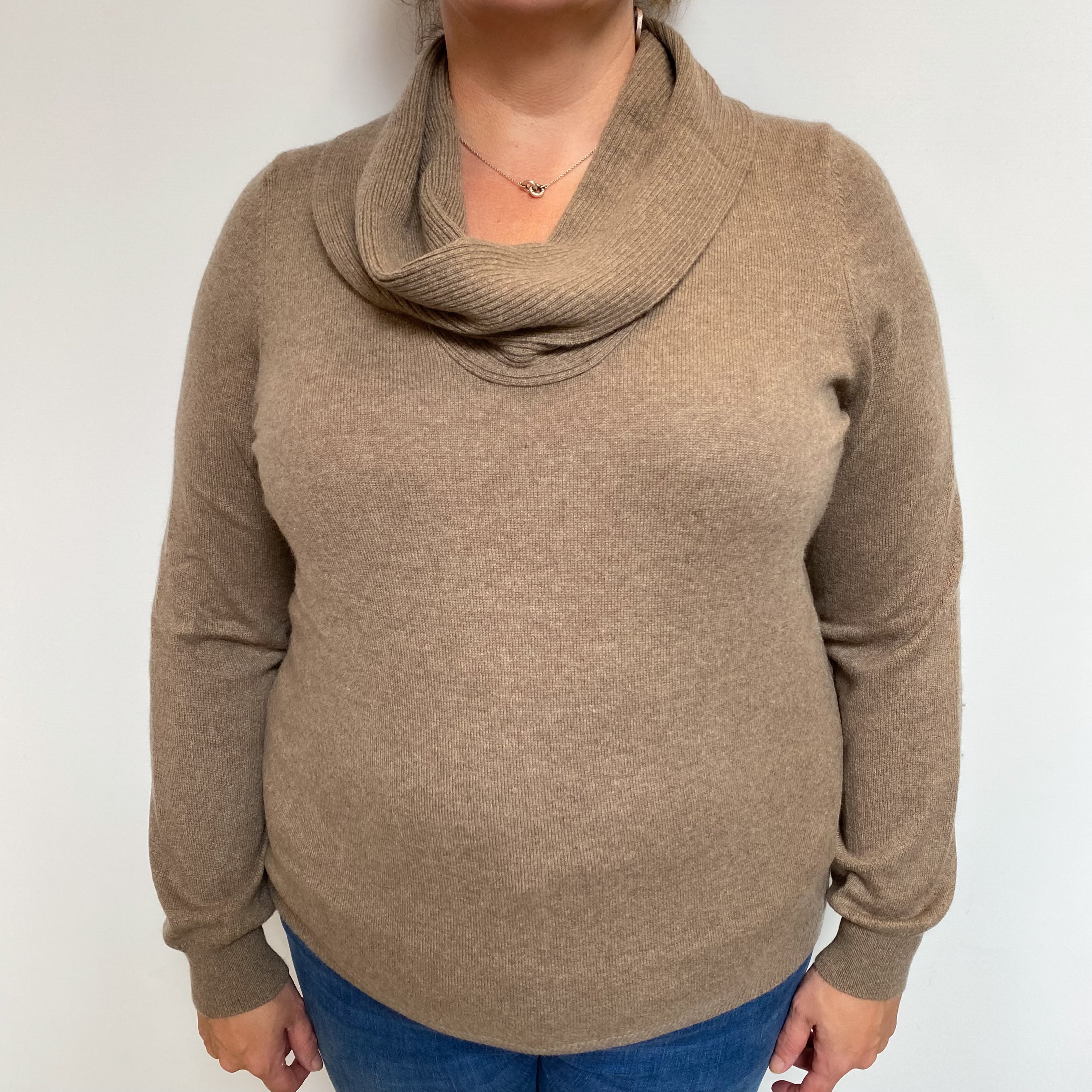 Mocha Brown Cashmere Cowl Neck Jumper Extra Large