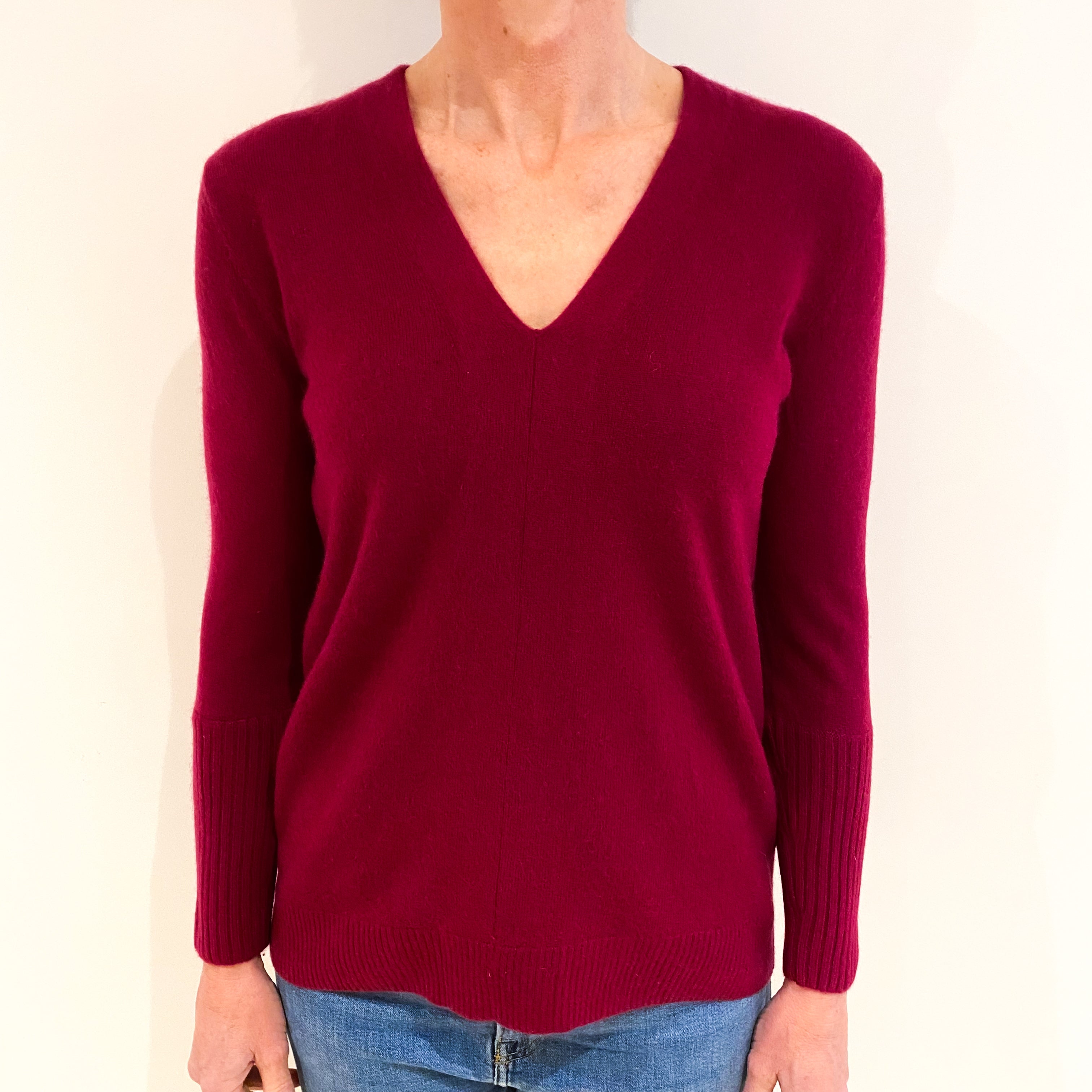 Jigsaw Cherry Pink Cashmere V Neck Jumper Small
