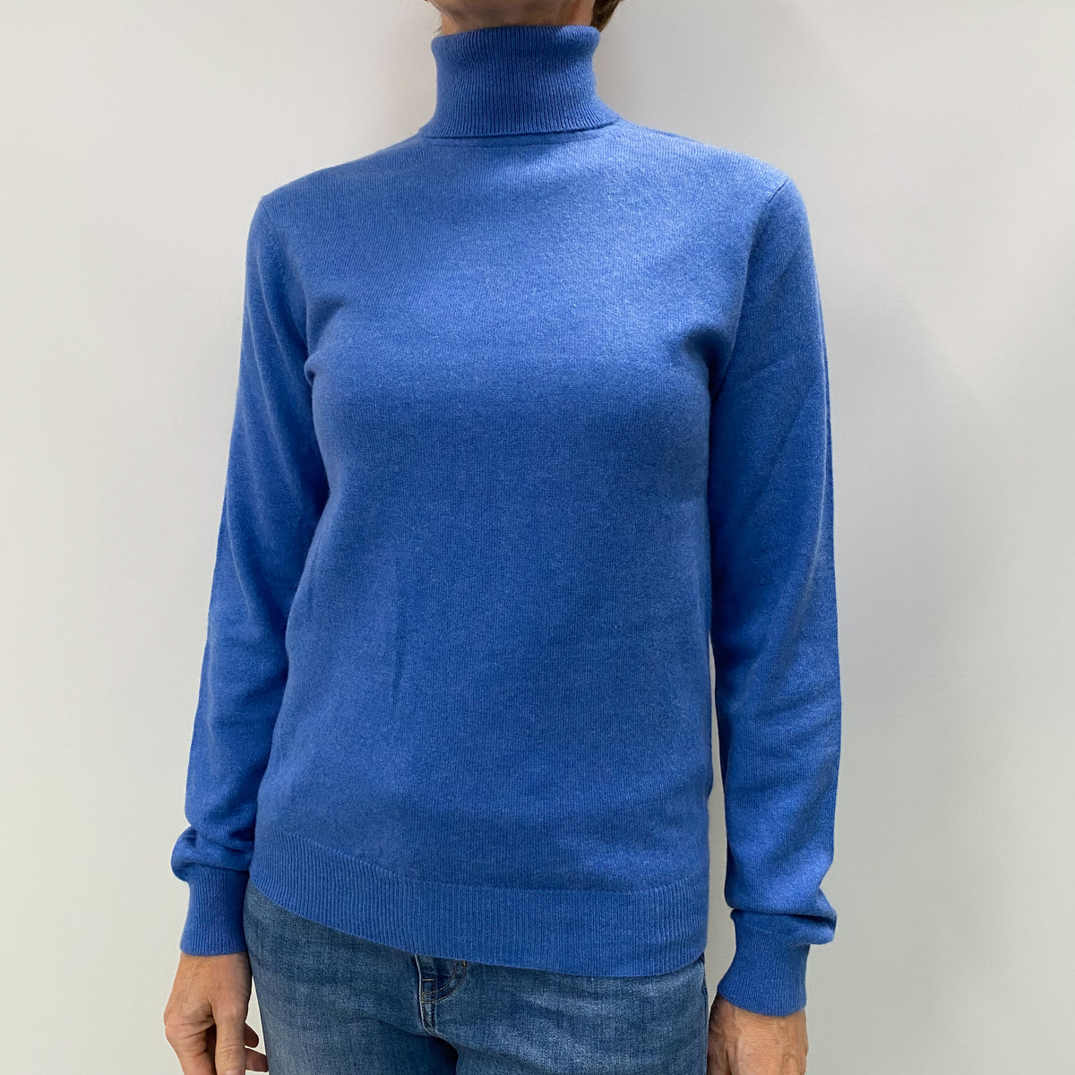 Tanzanite Blue Cashmere Polo Neck Jumper Small