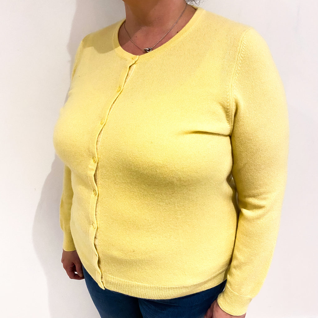 Pineapple Yellow Cashmere Crew Neck Cardigan Extra Large