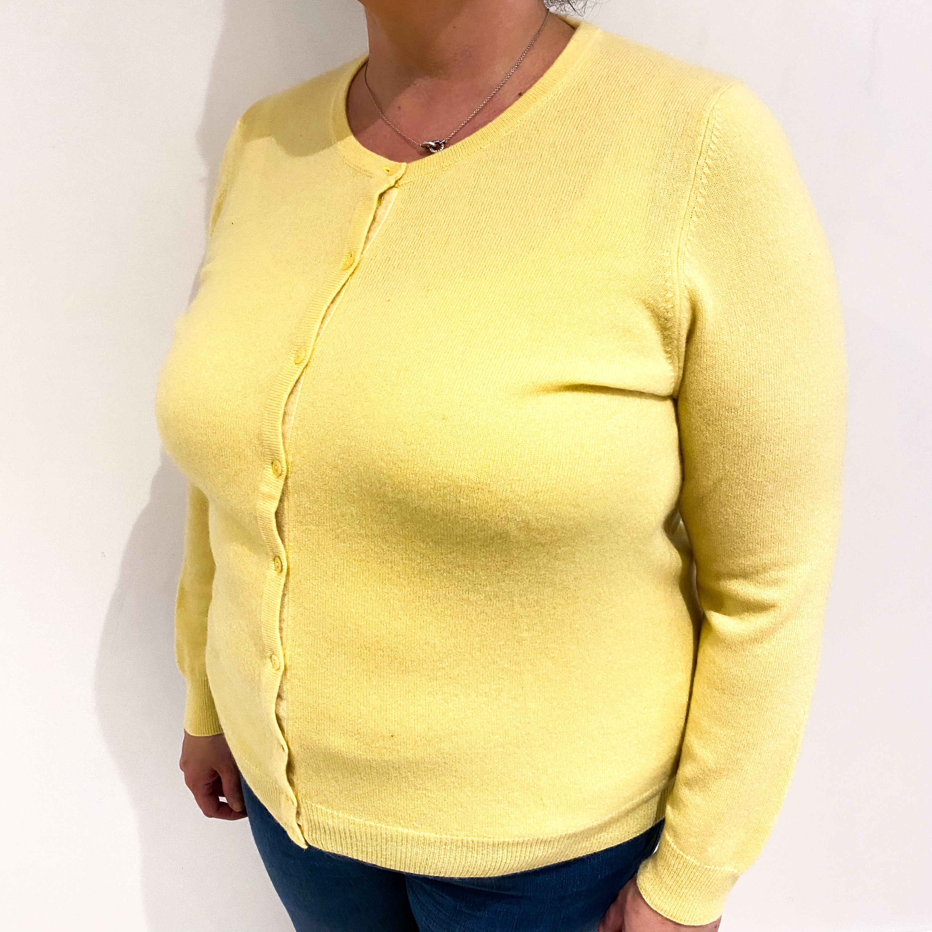 Pineapple Yellow Cashmere Crew Neck Cardigan Extra Large