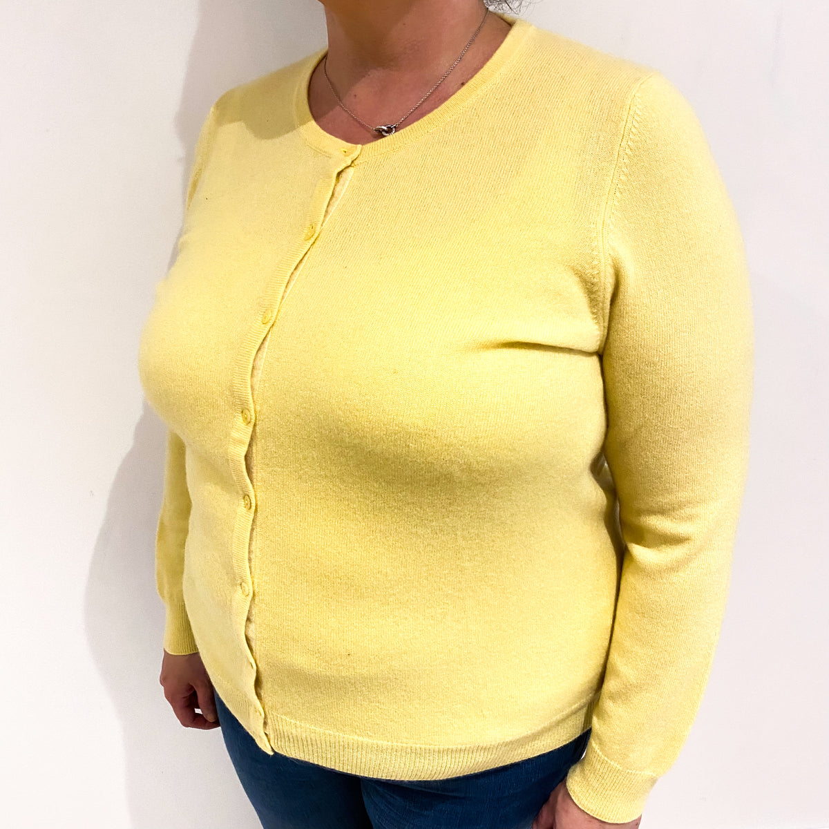 Pineapple Yellow Cashmere Crew Neck Cardigan Extra Large