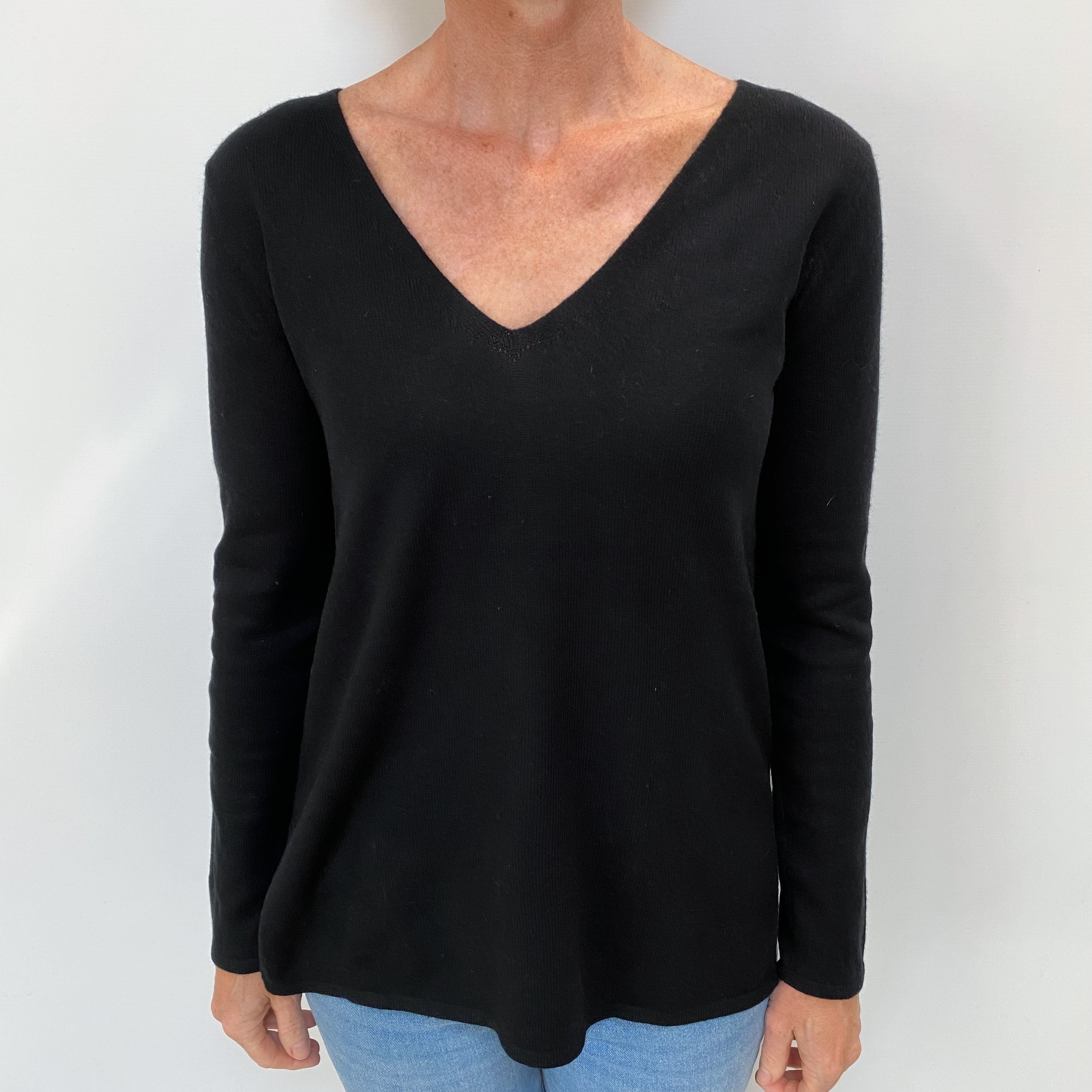 Black Cashmere V Neck Jumper Small
