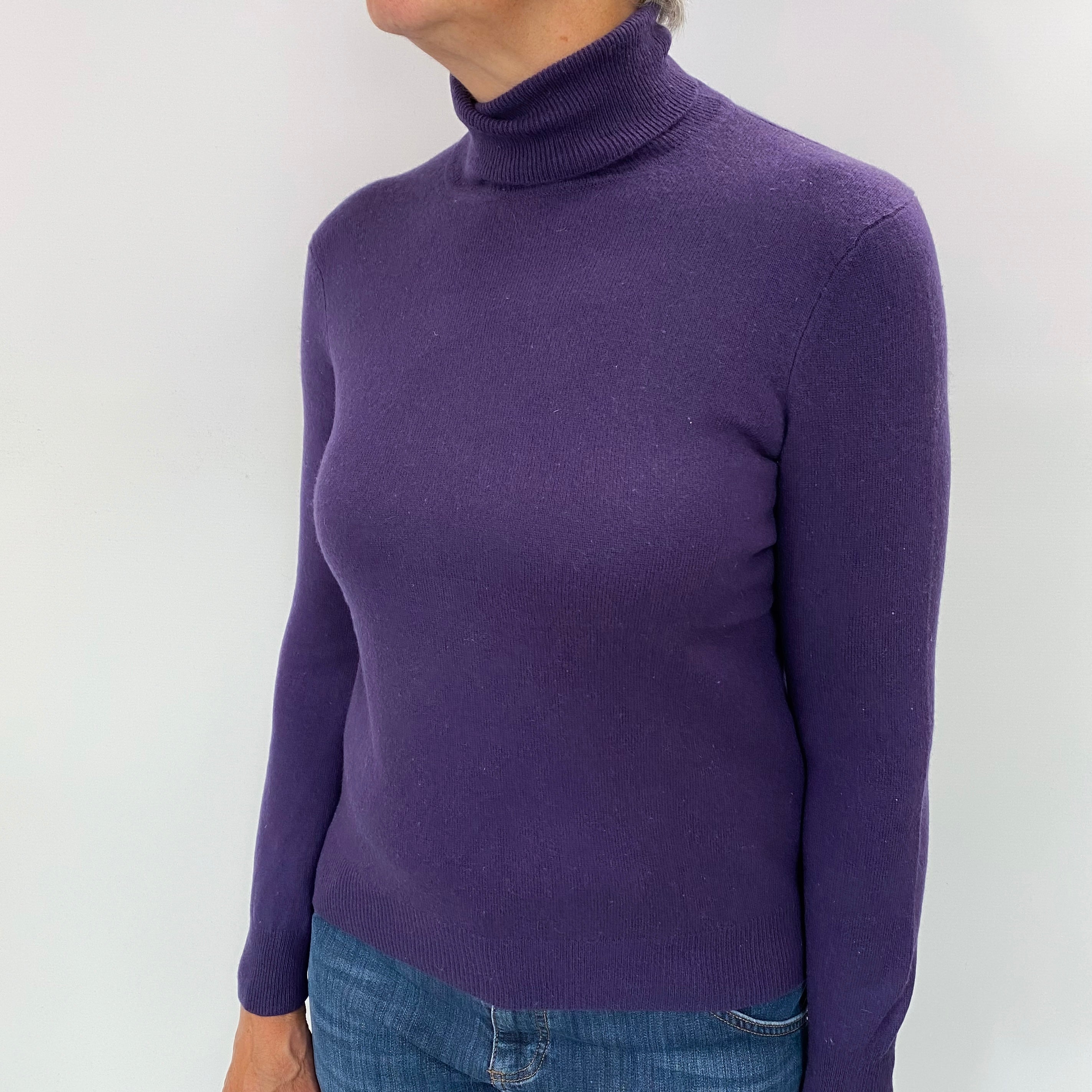Grape Purple Cashmere Polo Neck Jumper Medium