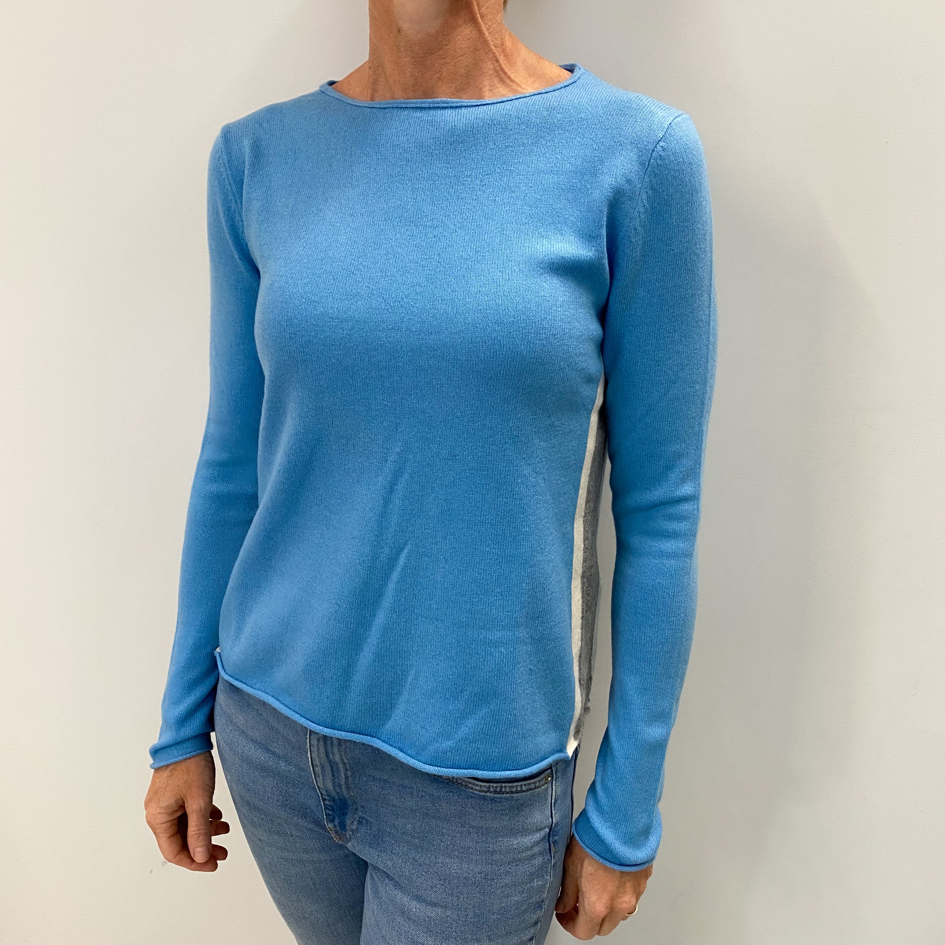 Sky Blue Cashmere Slash Neck Jumper Small