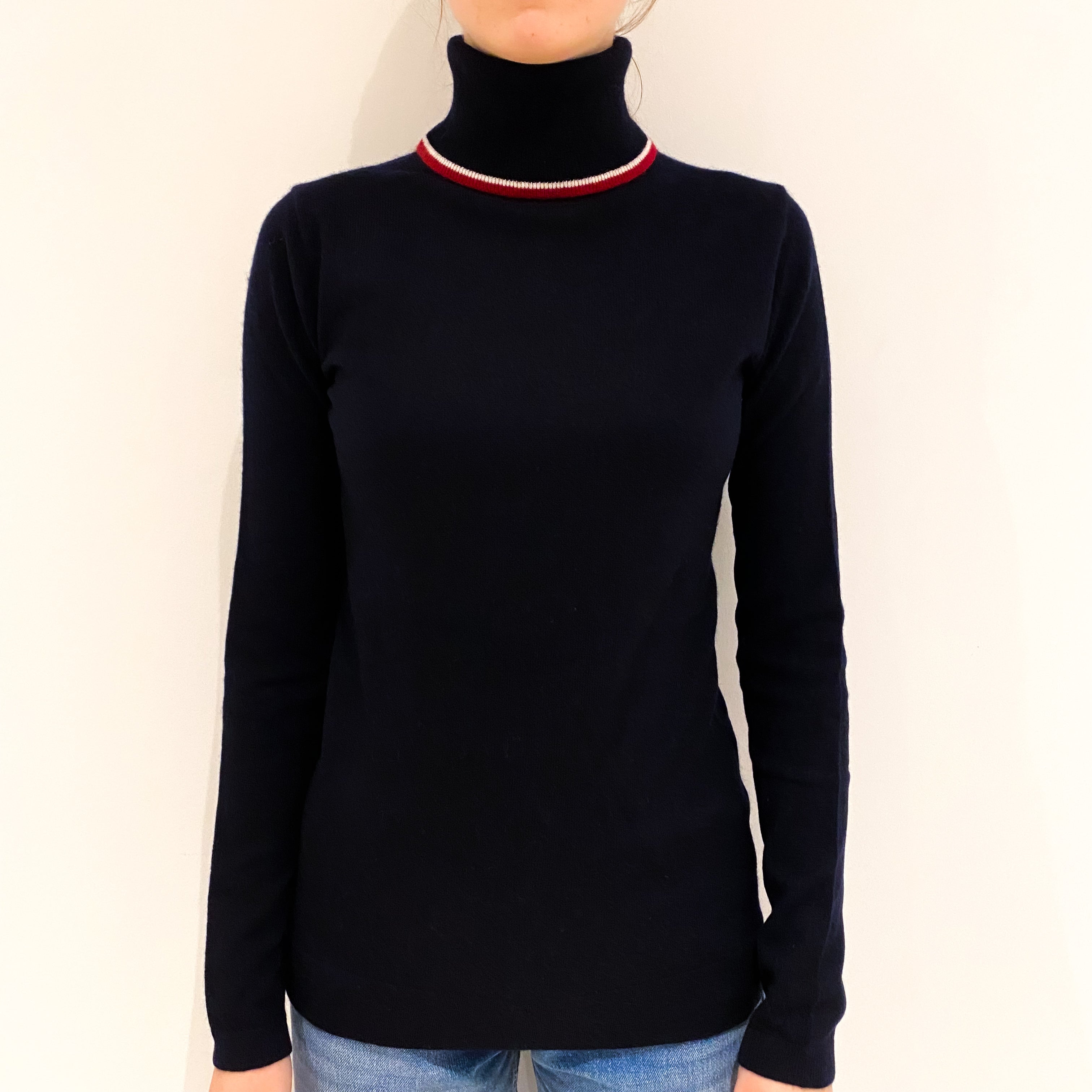Navy Blue Cashmere Polo Neck Jumper Extra Small