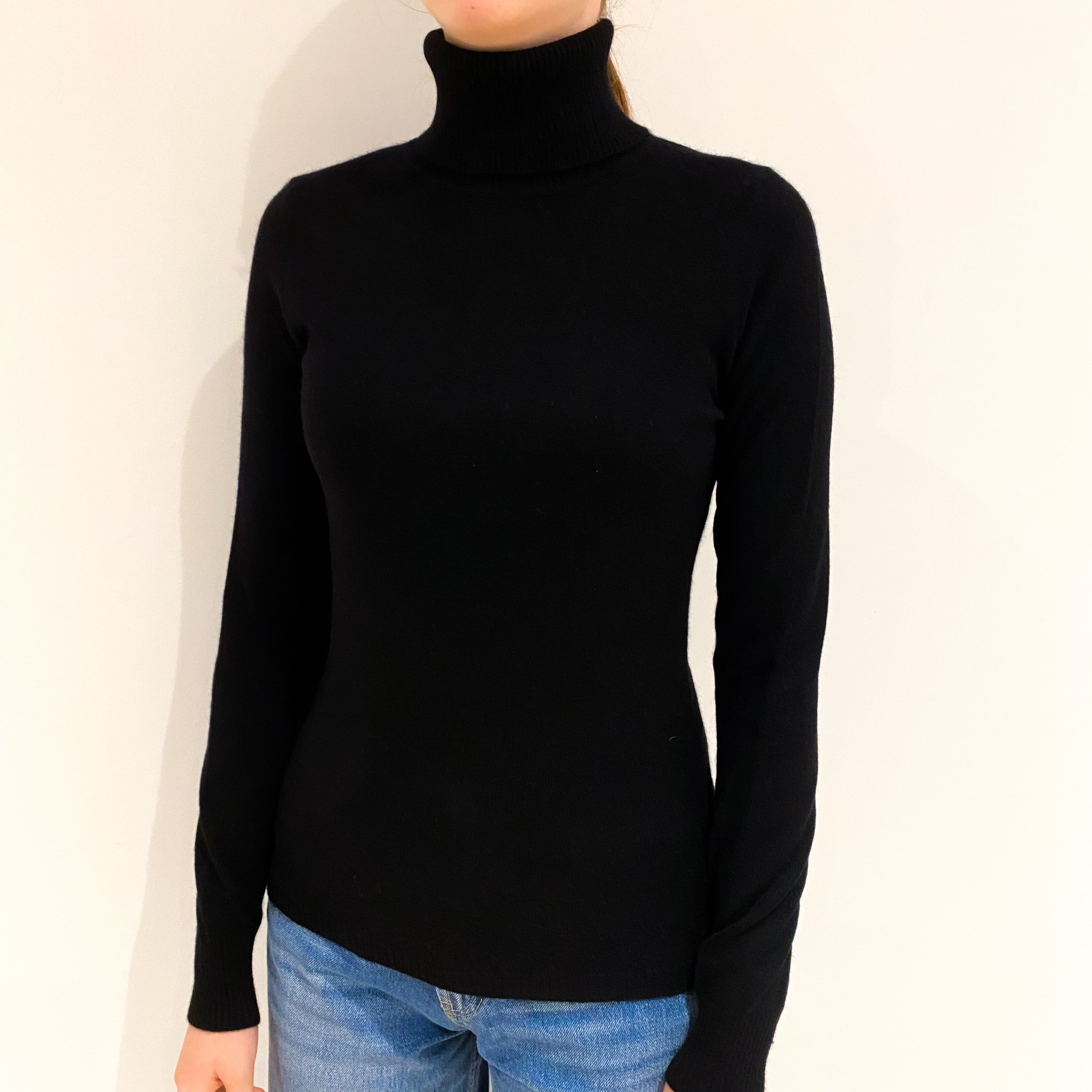 Black Cashmere Polo Neck Jumper Extra Small