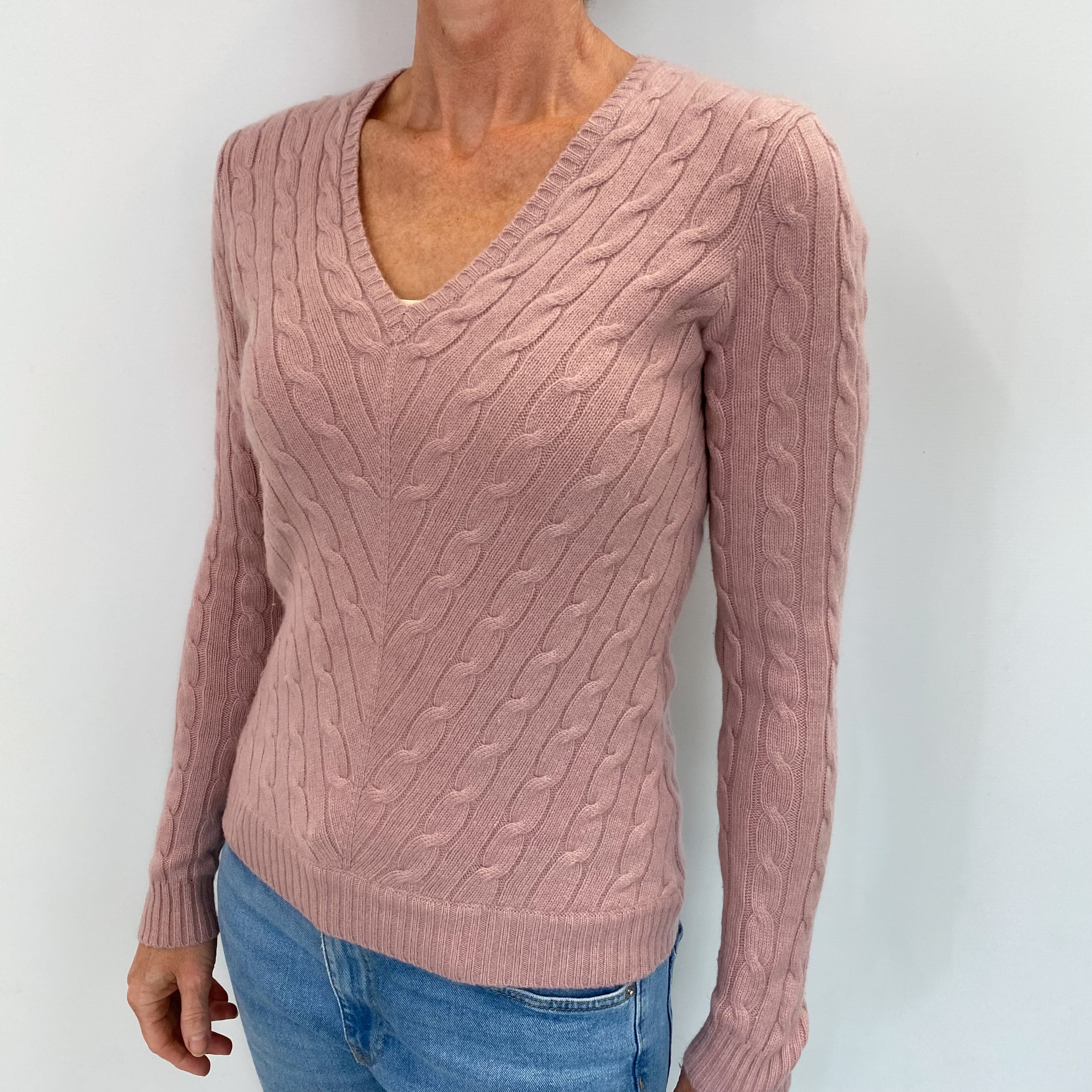 Ralph Lauren Blush Pink Cashmere V Neck Jumper Small