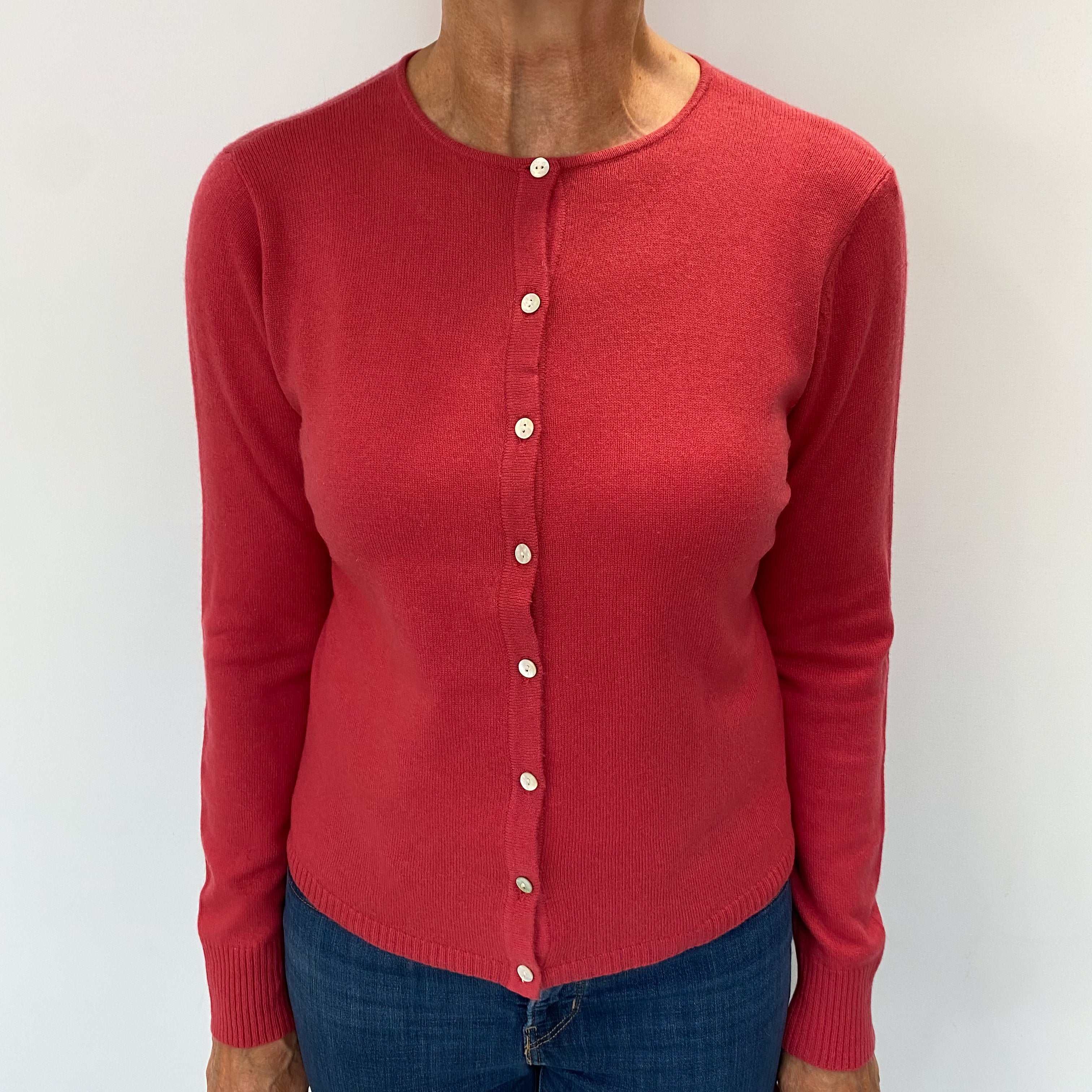 Raspberry Pink Cashmere Crew Neck Cardigan Medium
