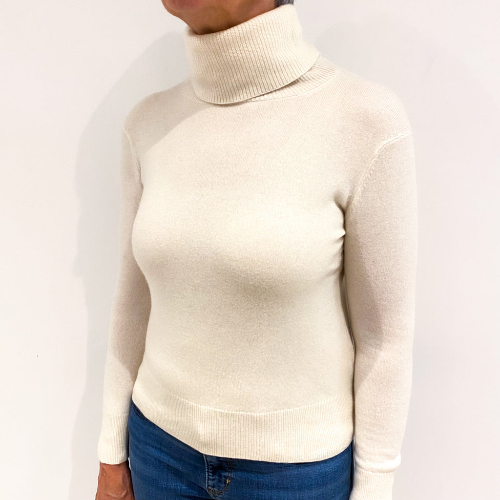 Vanilla Cream Cashmere Polo Neck Jumper Medium