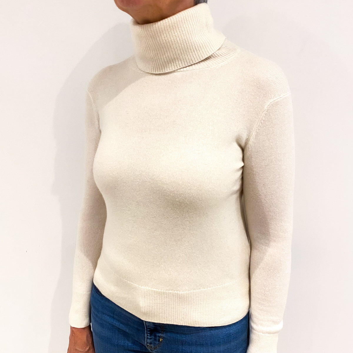 Vanilla Cream Cashmere Polo Neck Jumper Medium