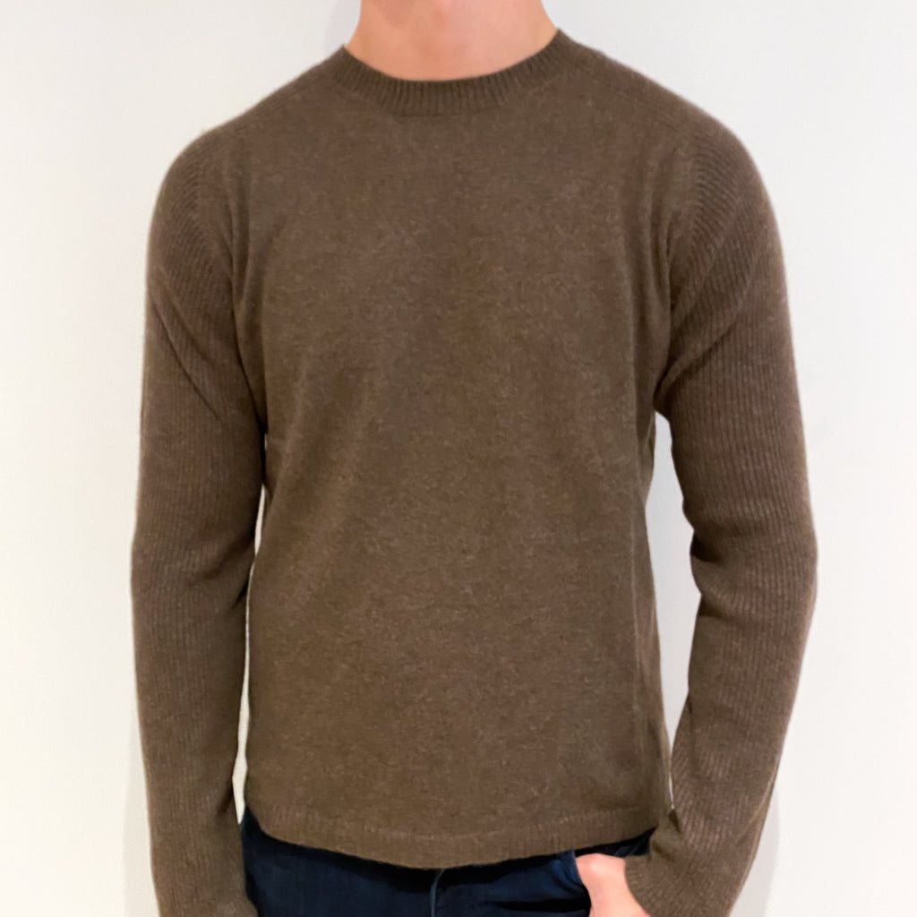Men's Muted Brown Cashmere Crew Neck Jumper Extra Large