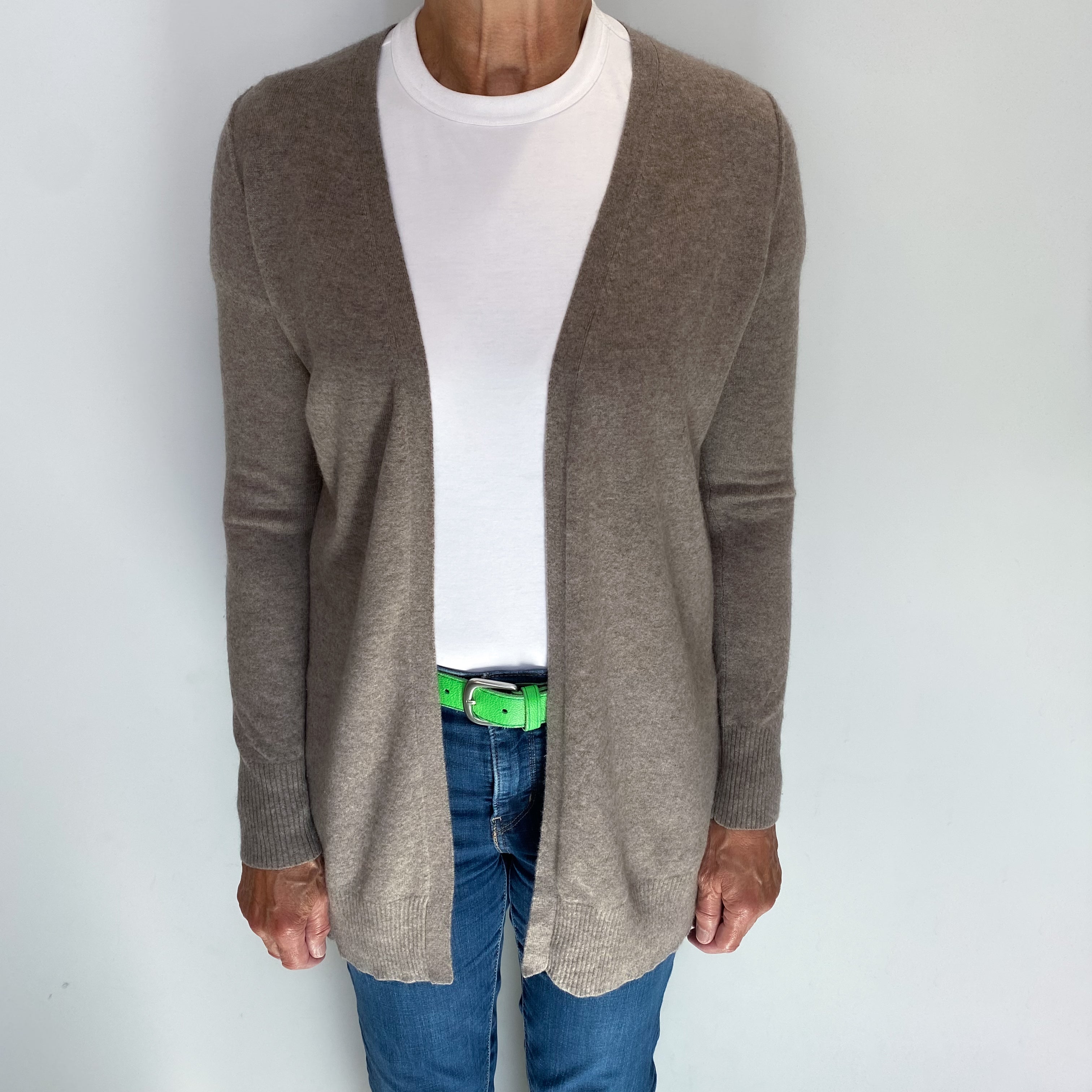 Mole Brown Cashmere Edge To Edge Cardigan Medium
