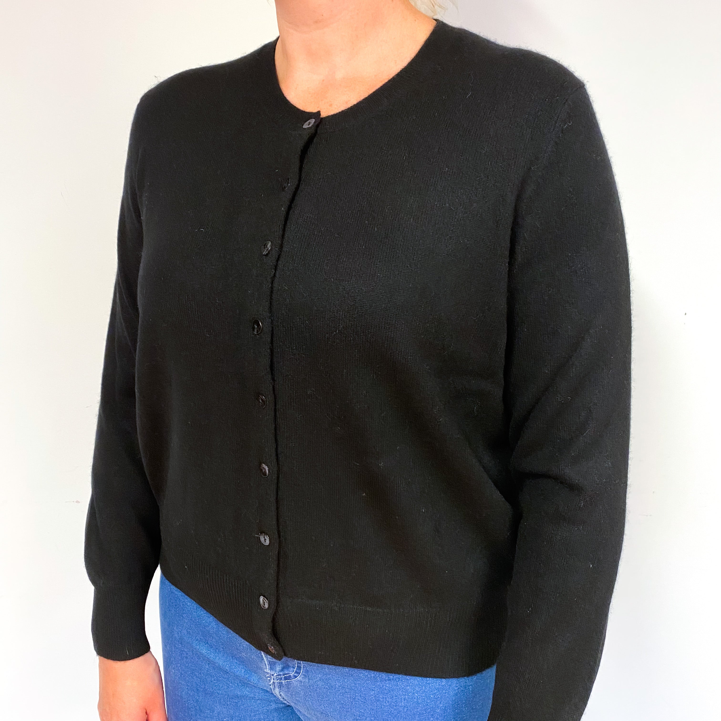 Black Cashmere Crew Neck Cardigan Large
