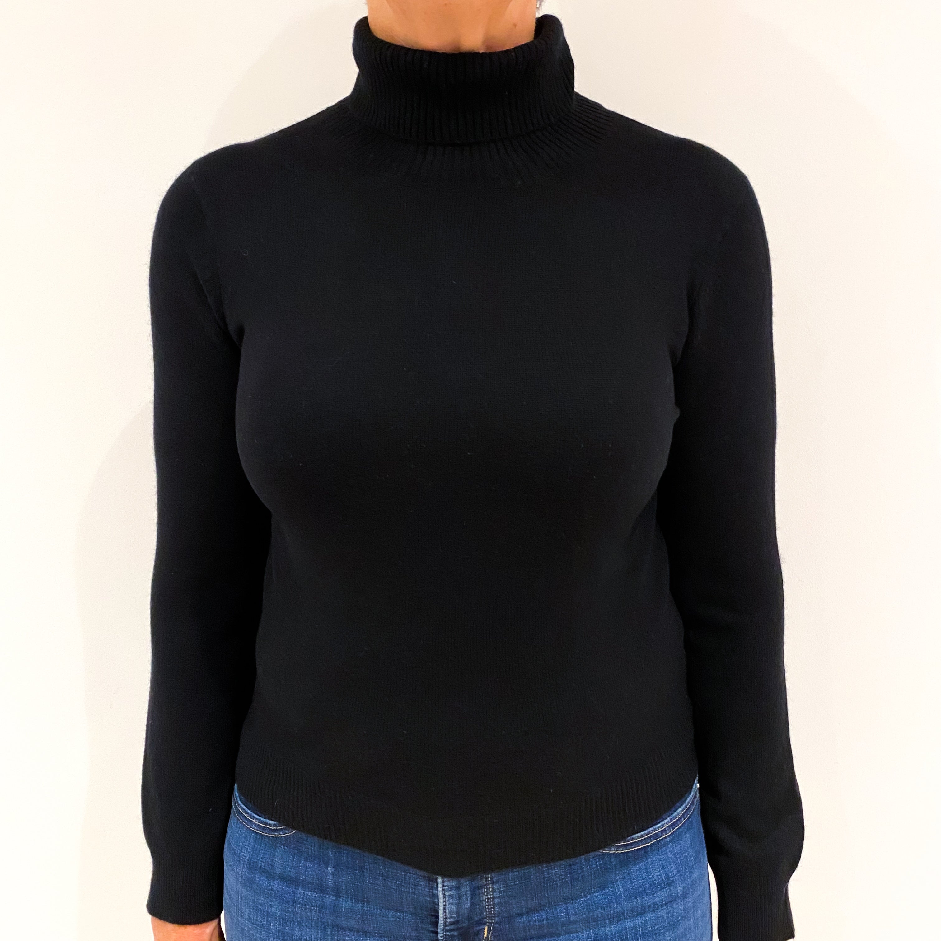 Black Cashmere Polo Neck Jumper Medium