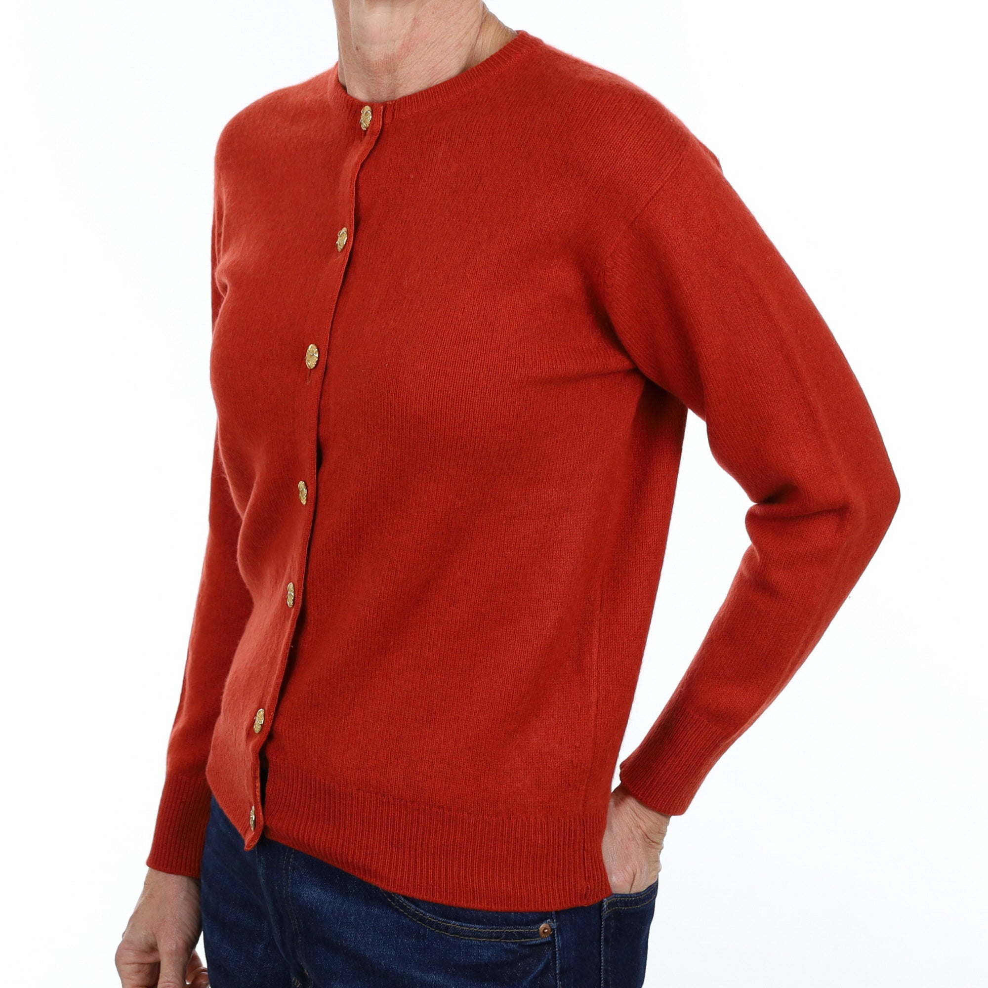 Vintage Scottish Rust Orange Cashmere Crew Neck Cardigan Small
