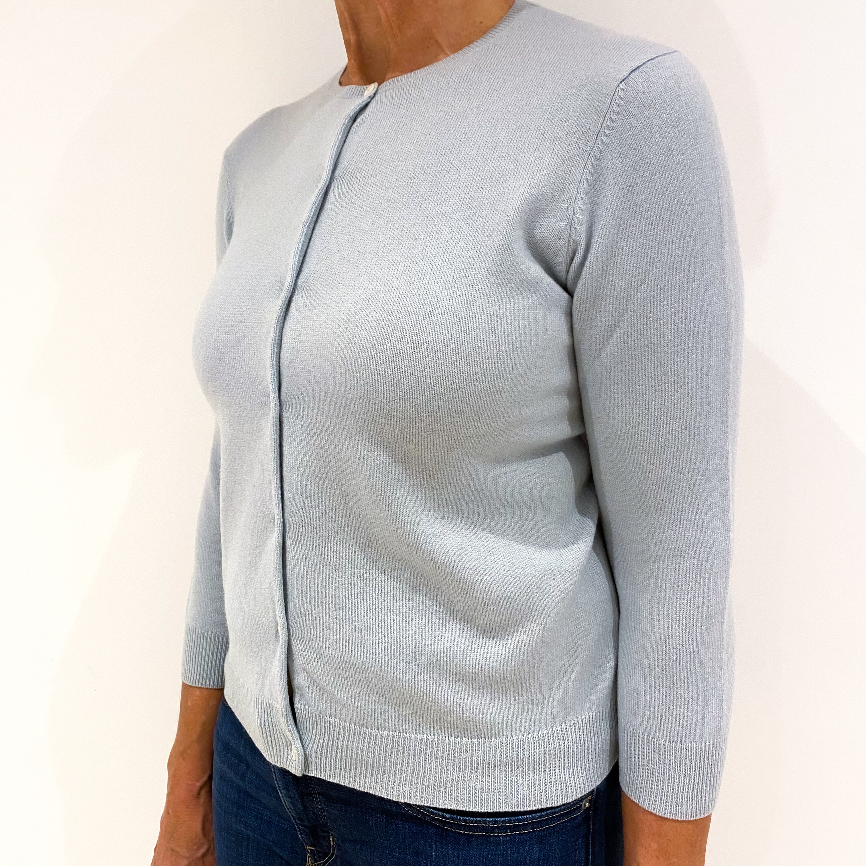 Ralph Lauren Ice Blue Cashmere Crew Neck Cardigan Medium