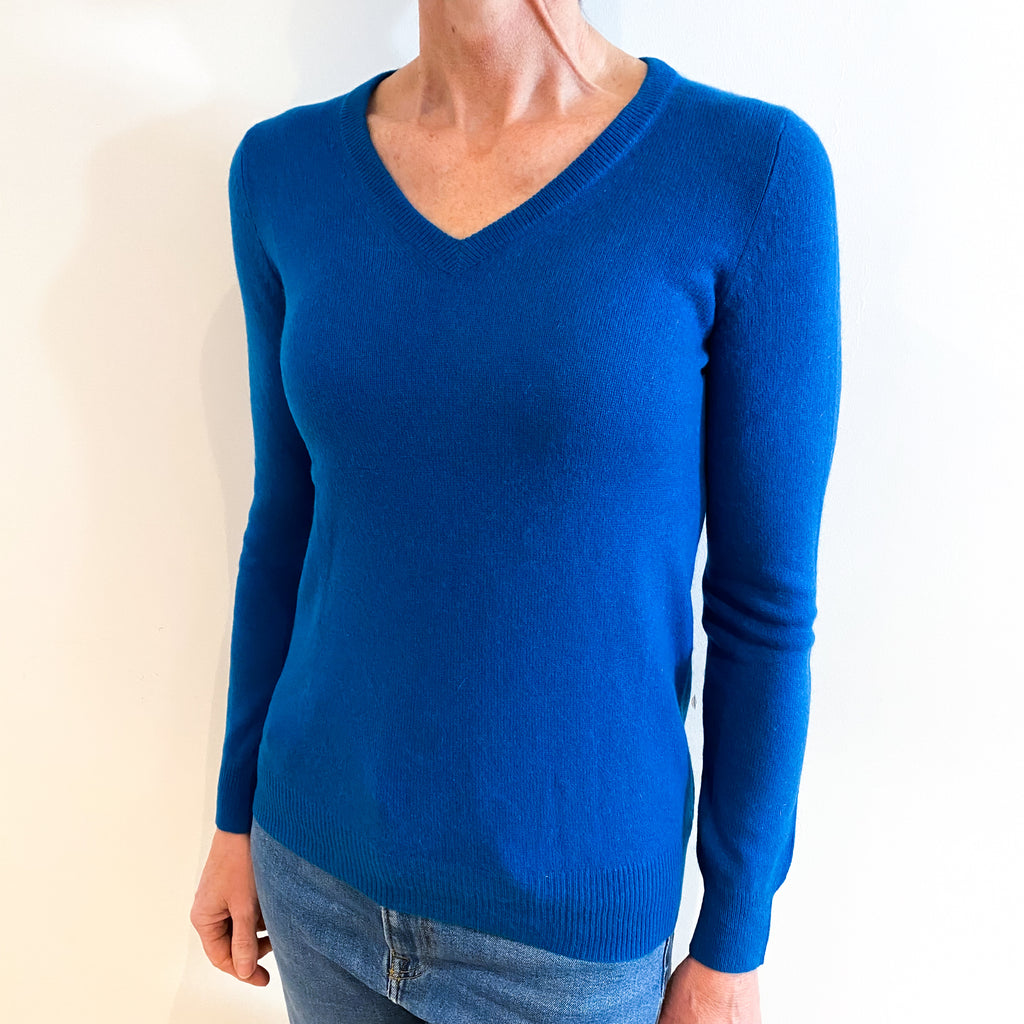 Peacock Blue Cashmere V Neck Jumper Small