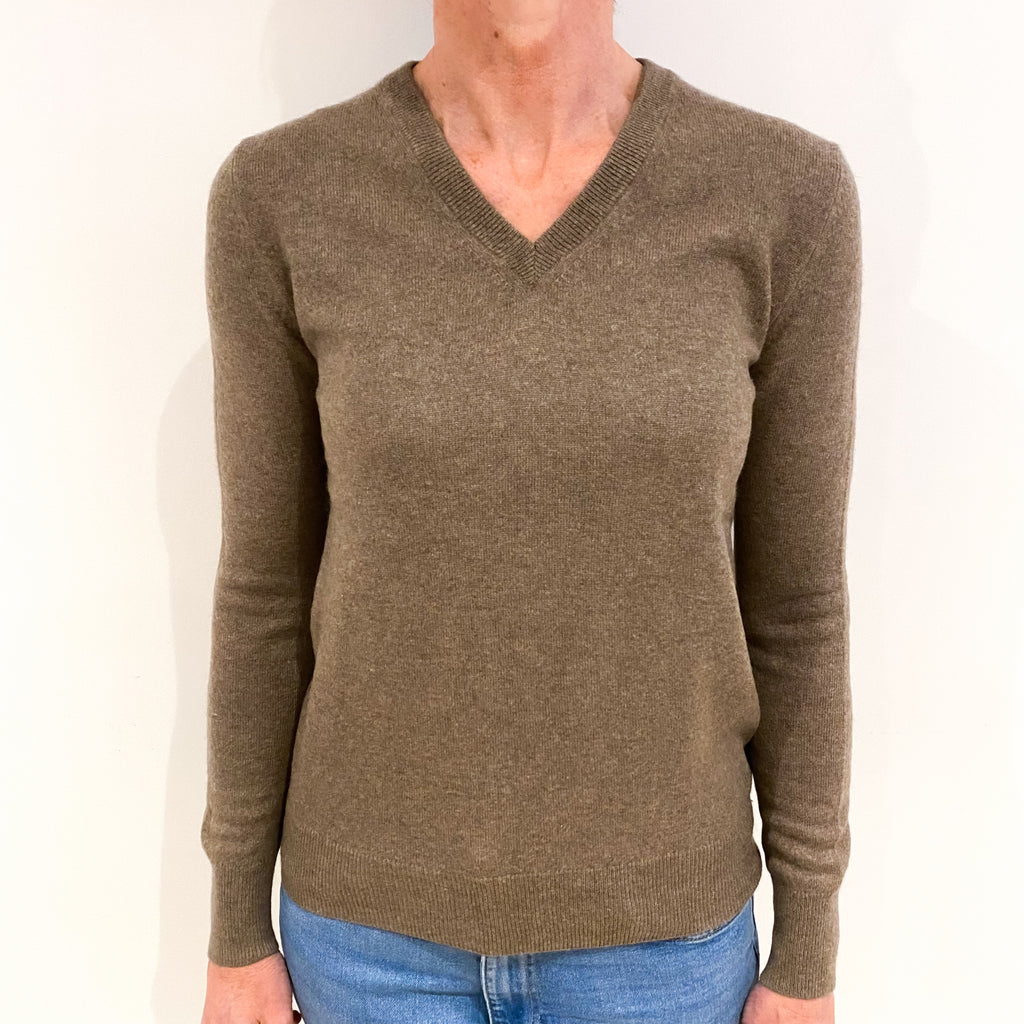 Mocha Brown Cashmere V Neck Jumper Small