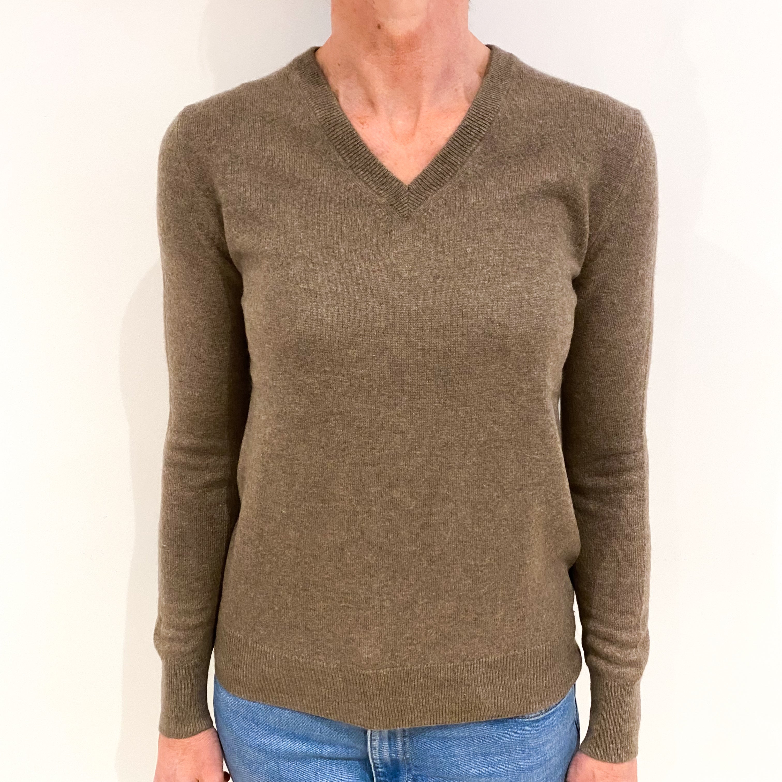 Mocha Brown Cashmere V Neck Jumper Small