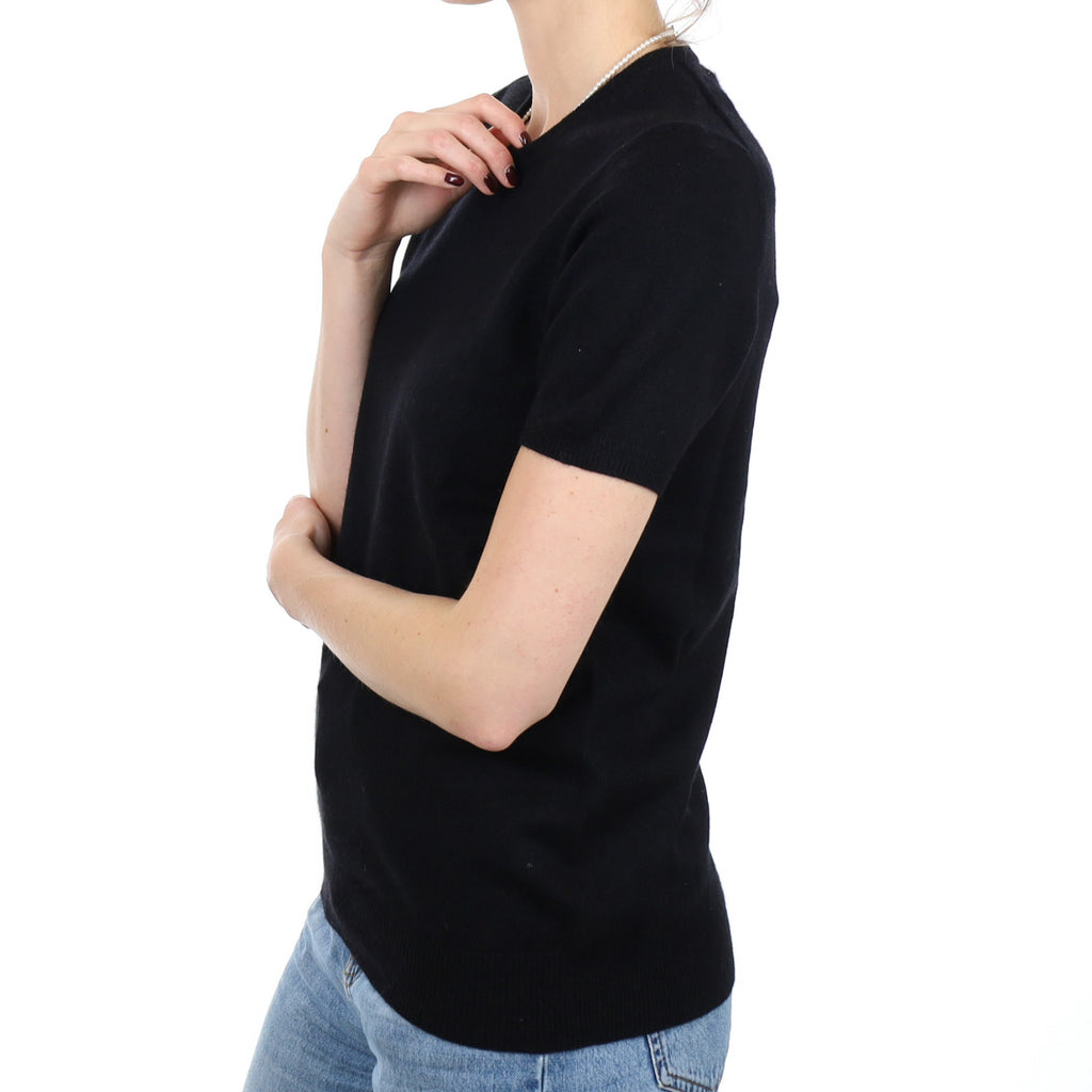 Black Cashmere Short Sleeve Crew Neck Jumper Small
