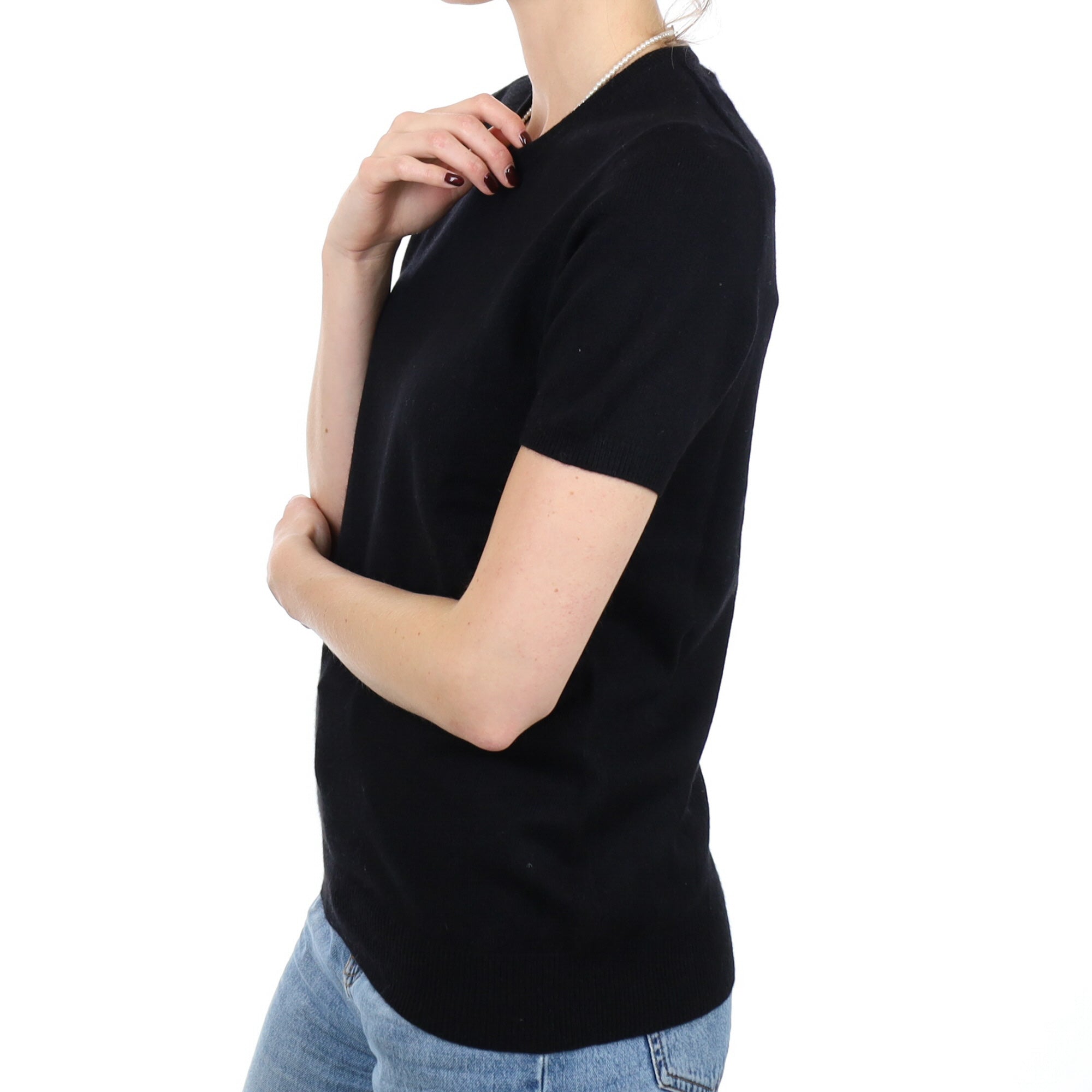 Black Cashmere Short Sleeve Crew Neck Jumper Small