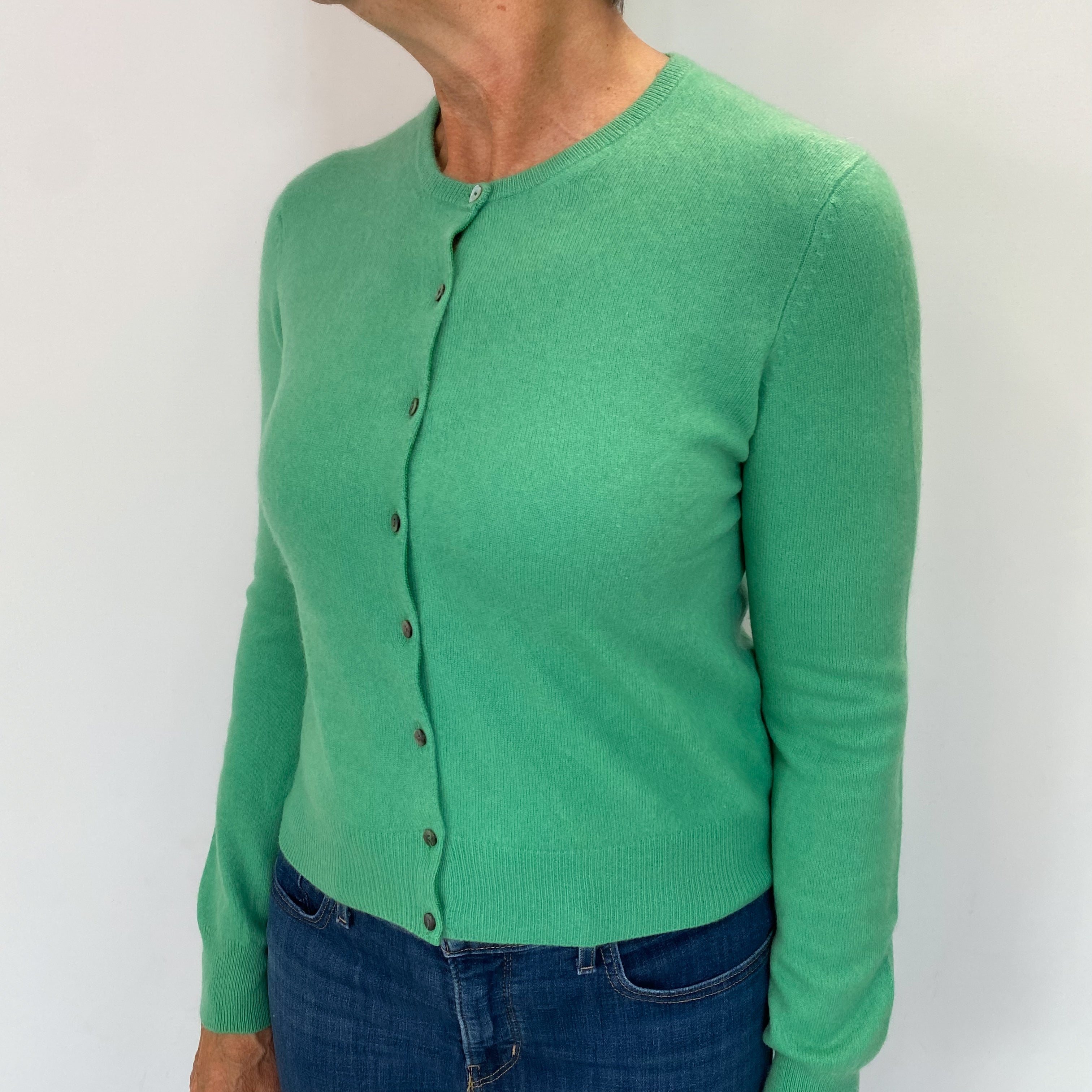 Jade Green Cashmere Crew Neck Cardigan Medium