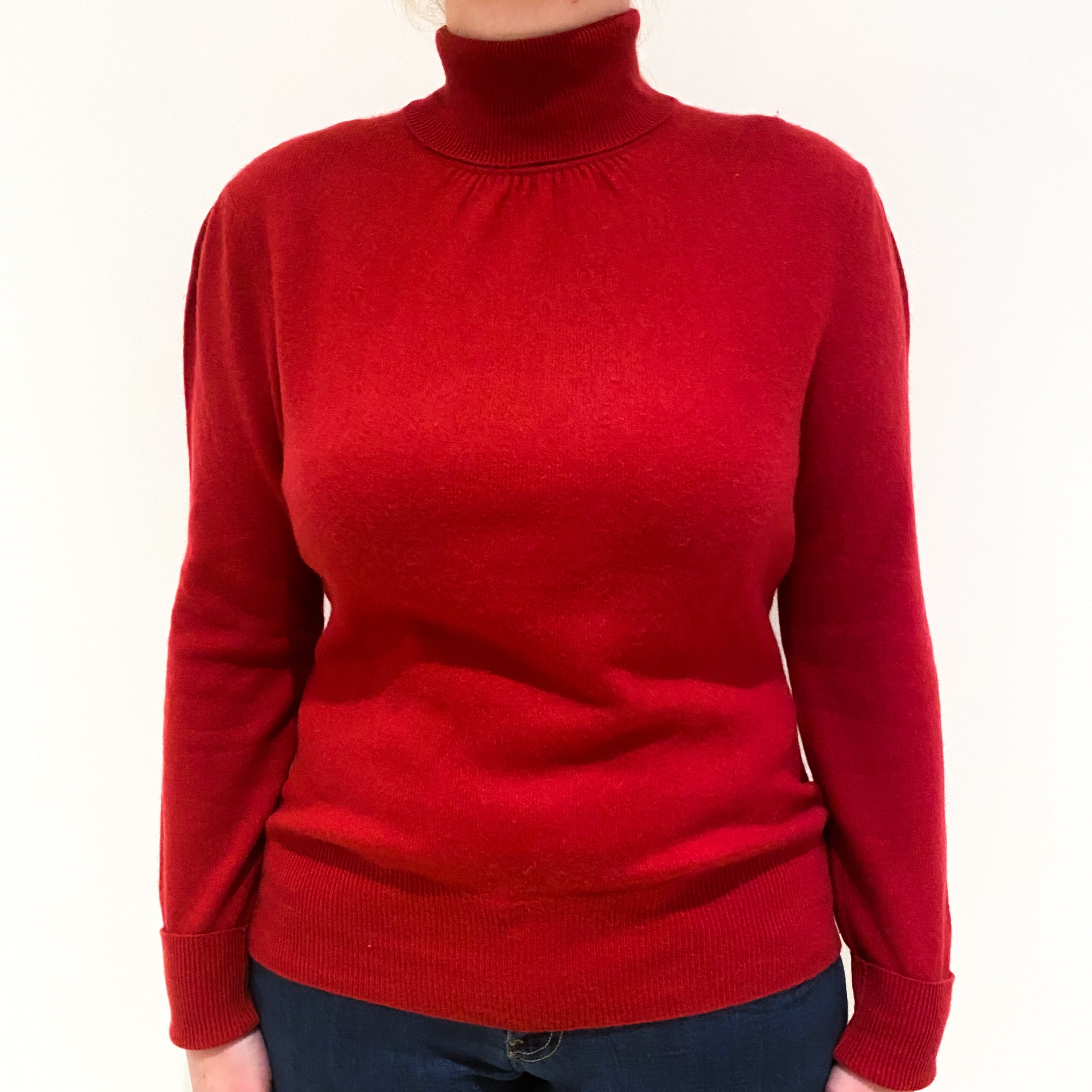 Deep Cherry Red Cashmere Polo Neck Jumper Large