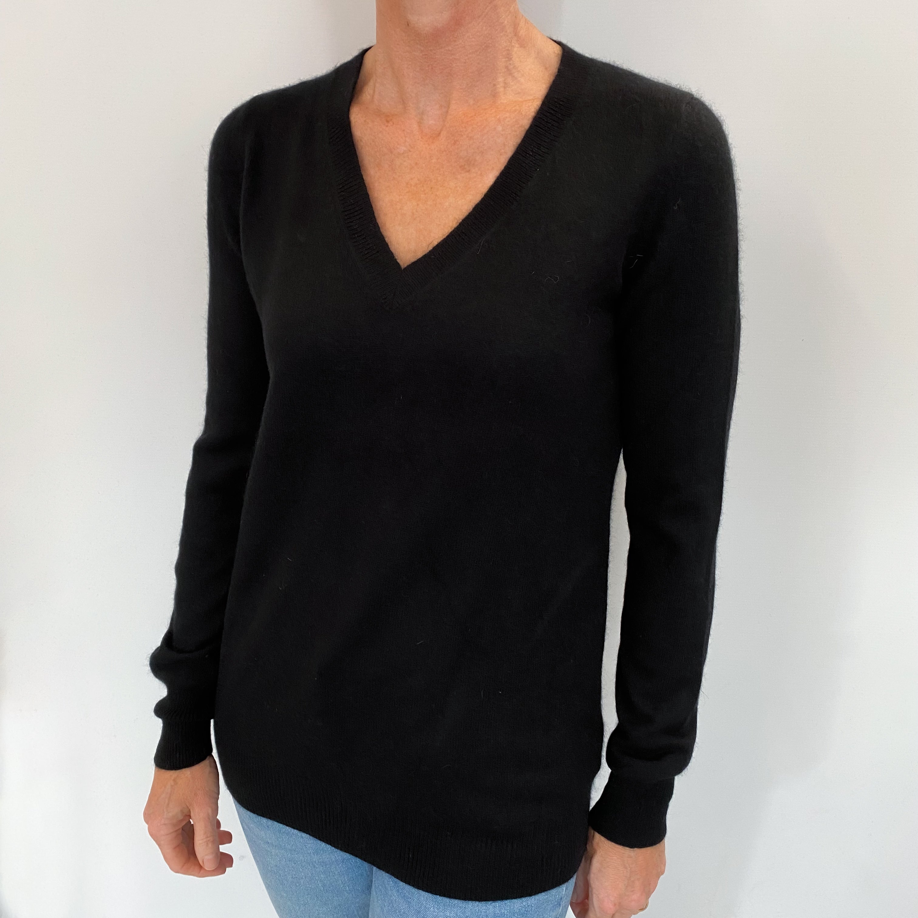 Black Cashmere V Neck Jumper Small