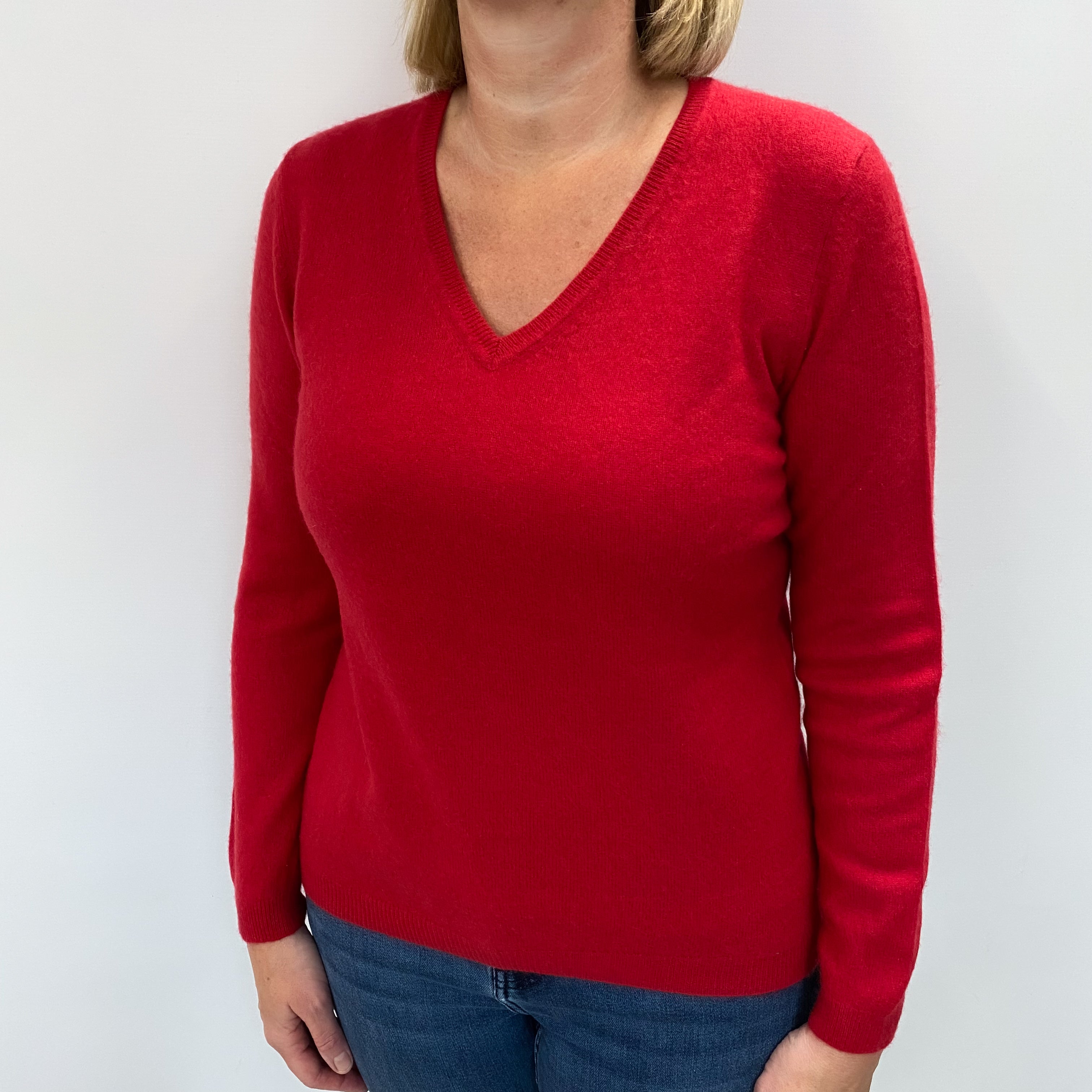 Berry Red Cashmere V Neck Jumper Large