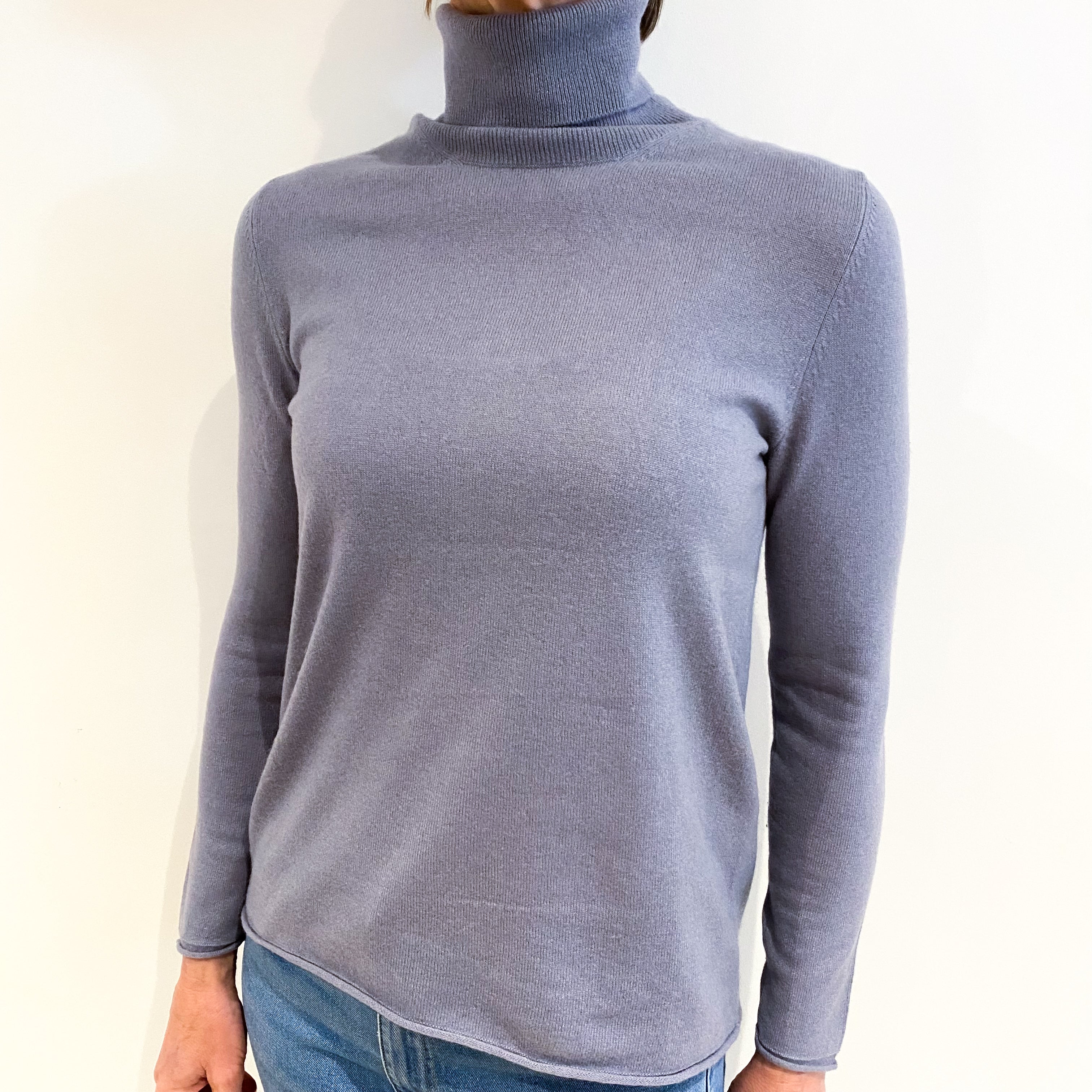 Steel Grey Cashmere Polo Neck Jumper Small