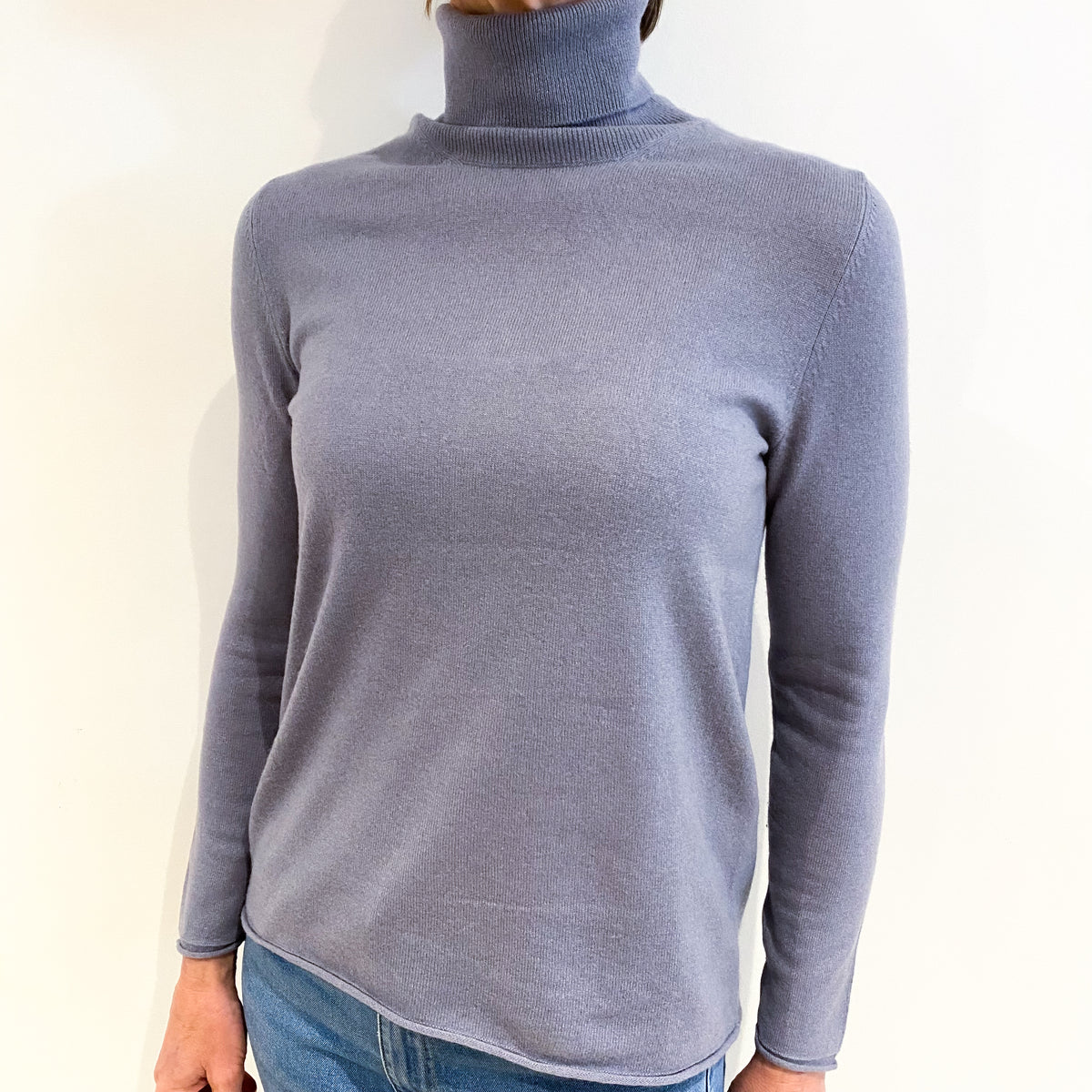 Steel Grey Cashmere Polo Neck Jumper Small