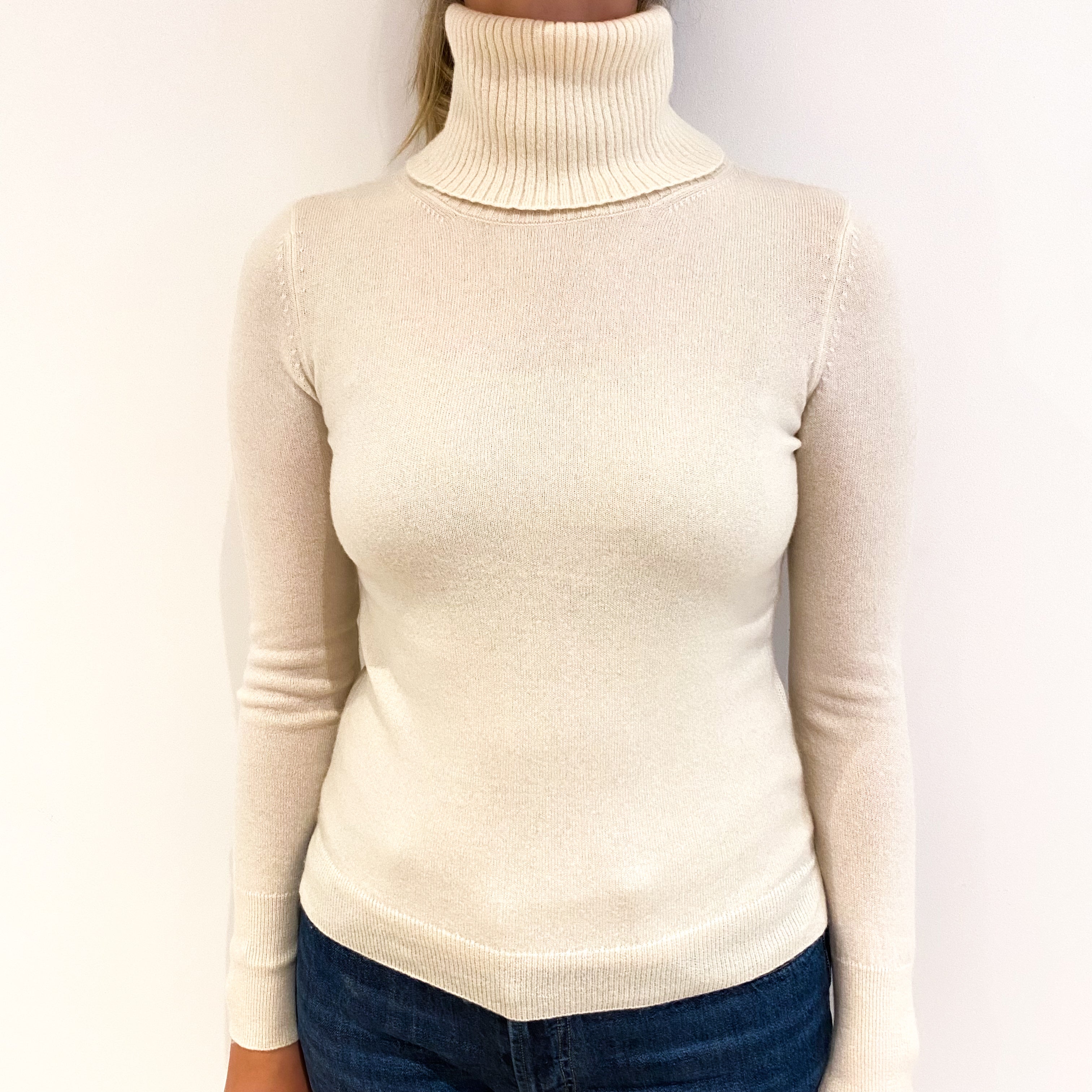 Cream Cashmere Polo Neck Jumper Small