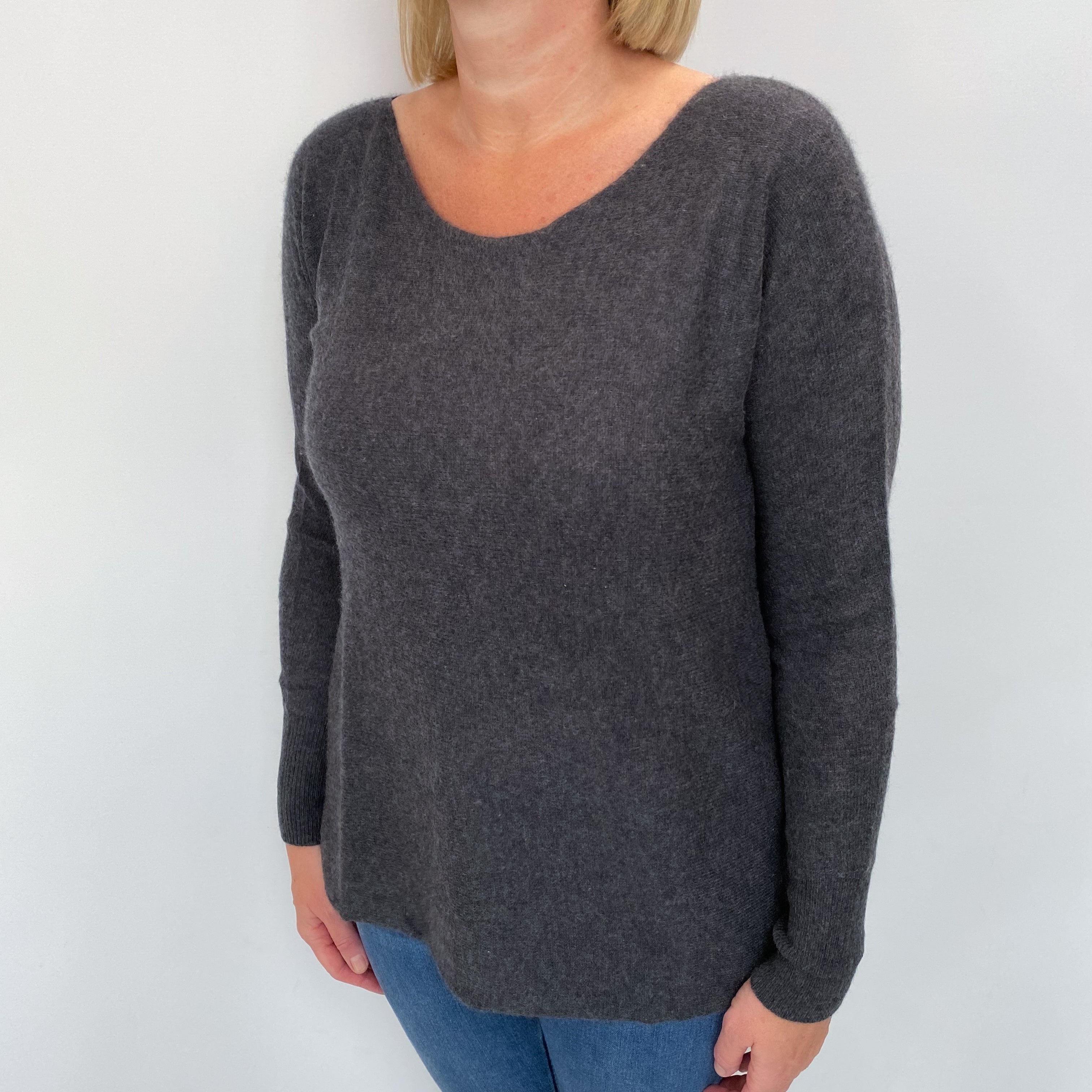 Charcoal Grey Cashmere Wide Crew Neck Jumper Large