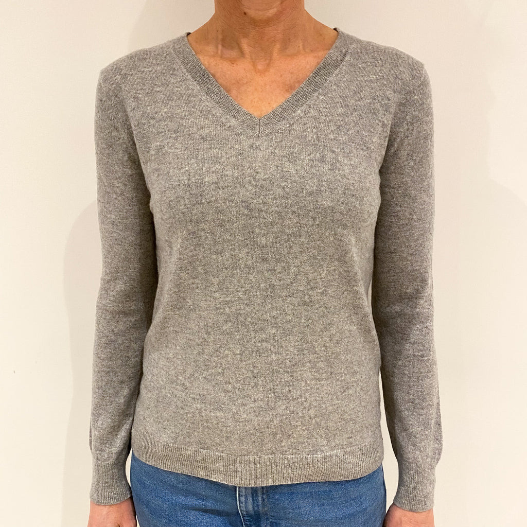 Smoke Grey Cashmere V Neck Jumper Small