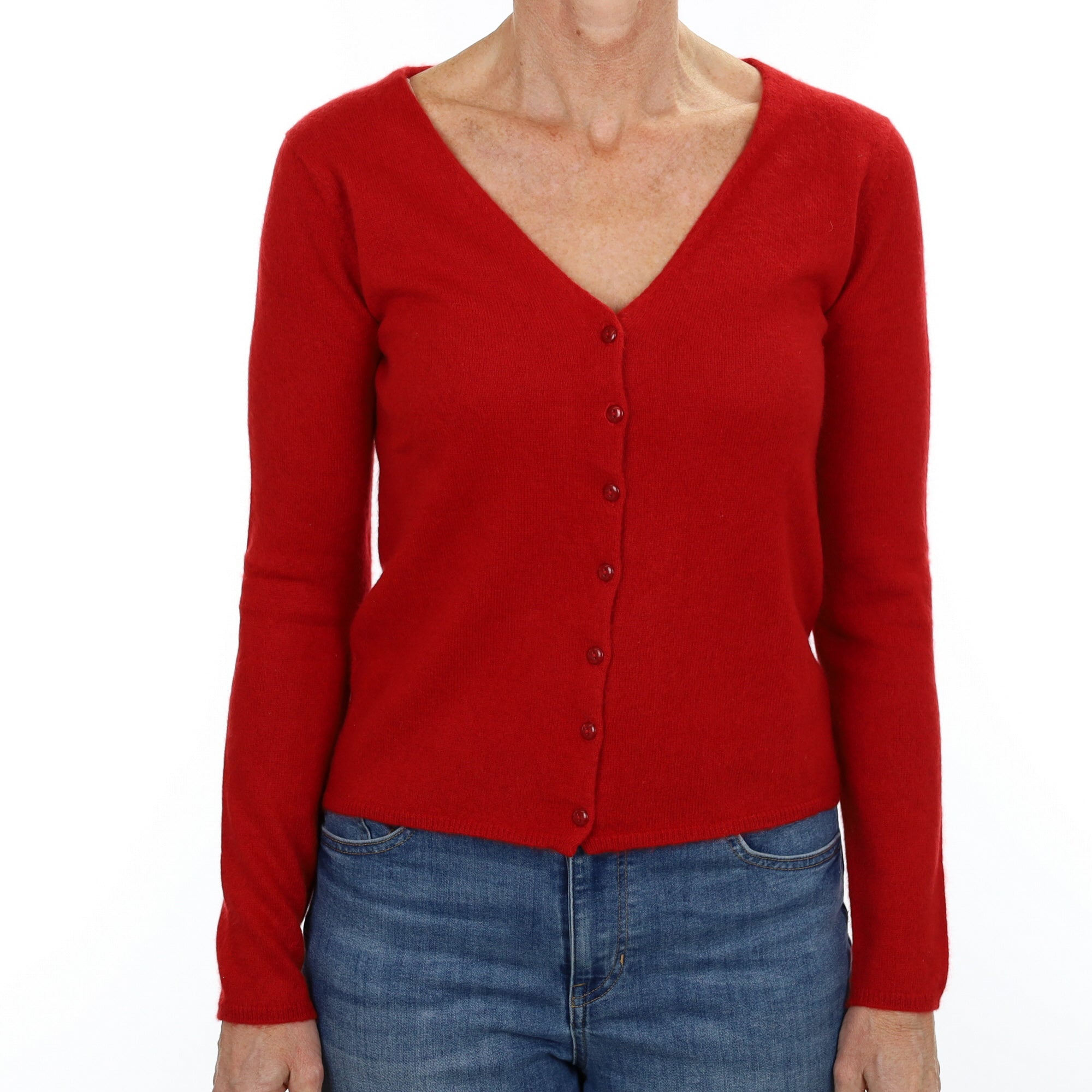 Post Box Red Cashmere V Neck Cardigan Small