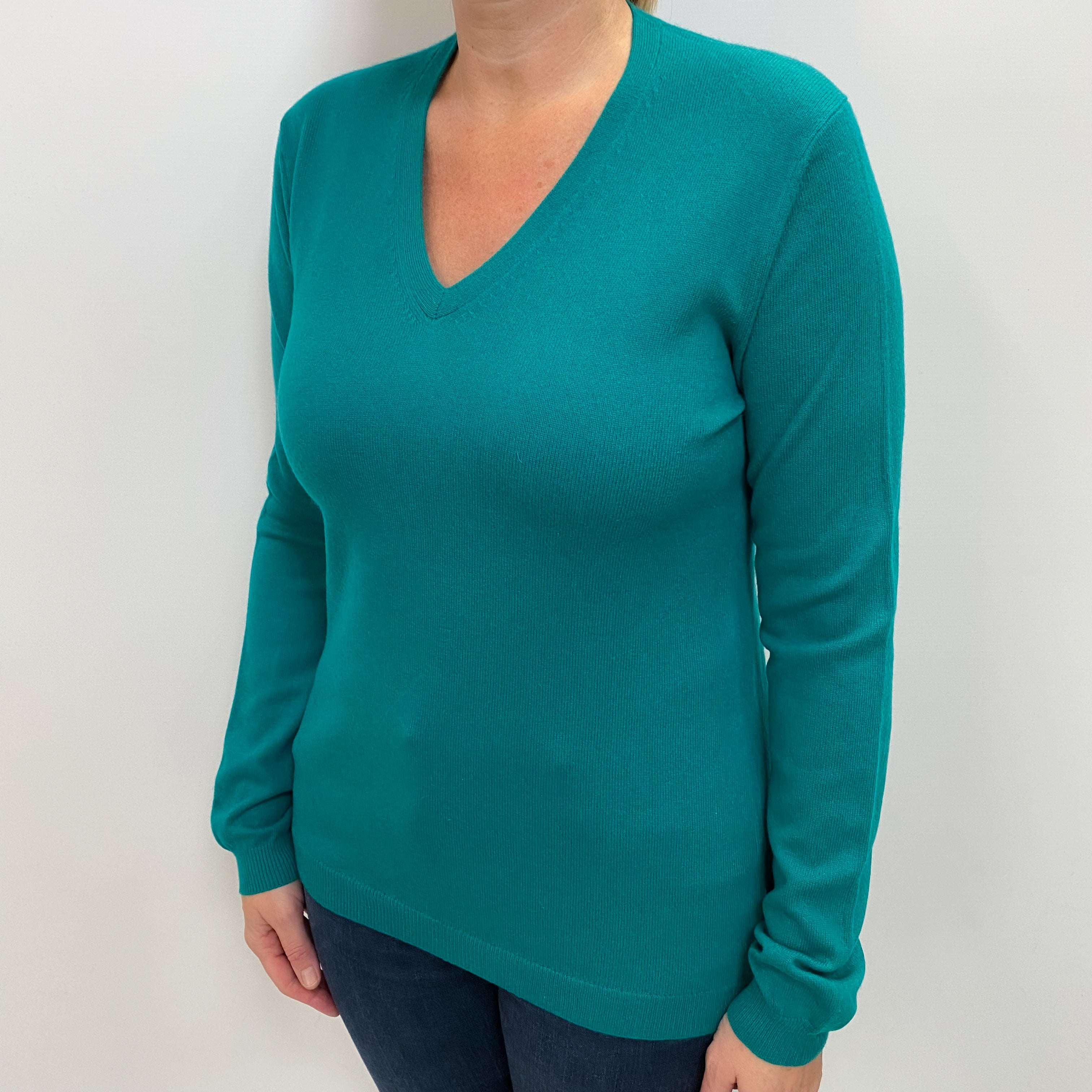 Lincoln Green Cashmere V Neck Jumper Large