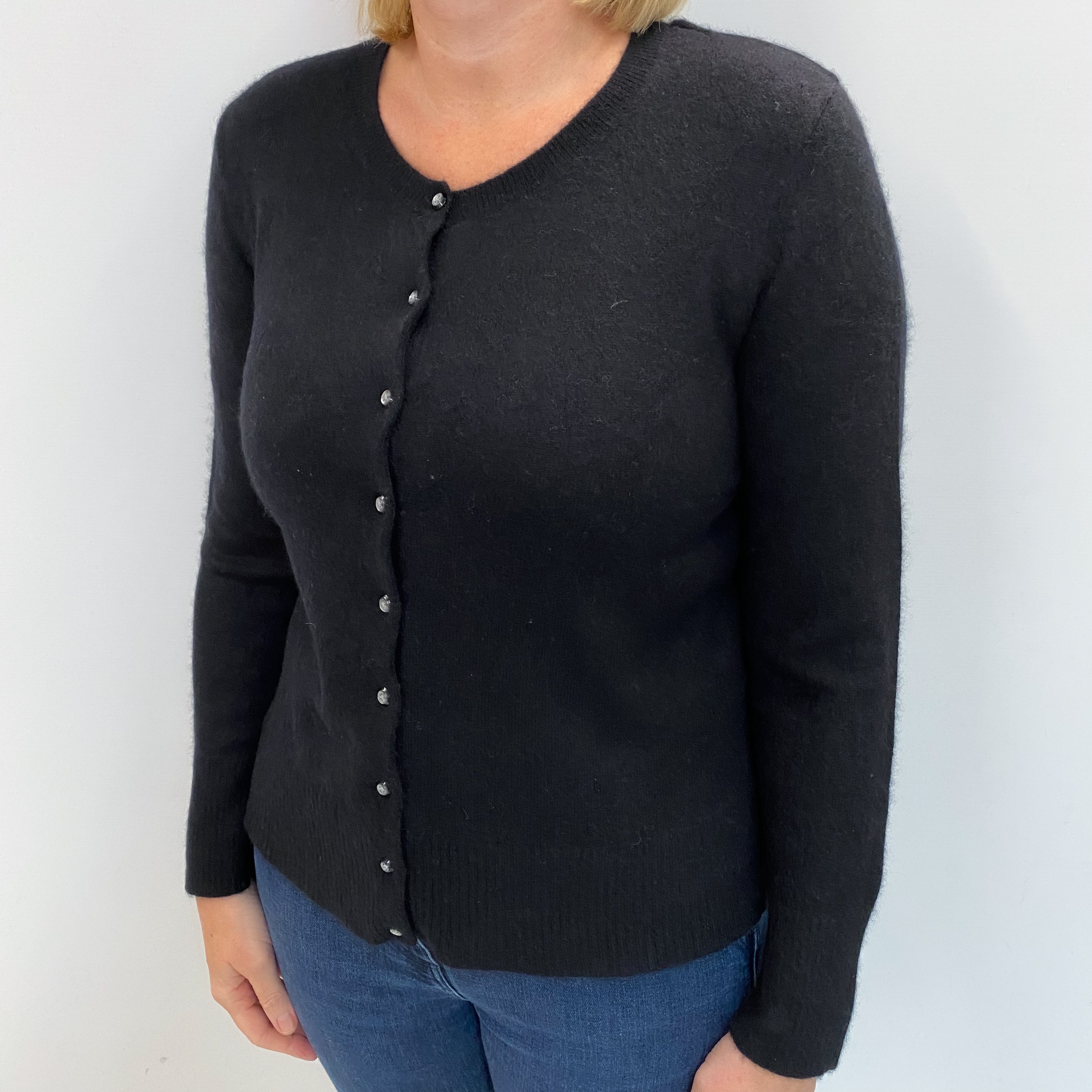 L.L Bean Black Cashmere Crew Neck Cardigan Large