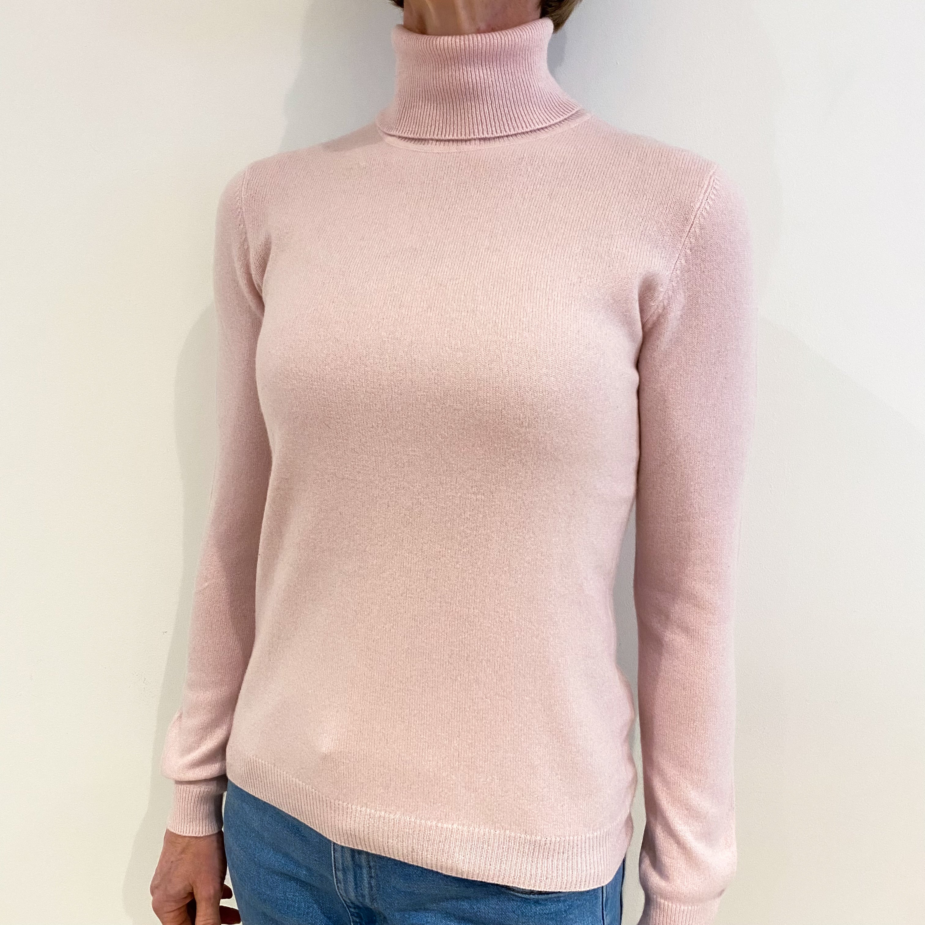 Shell Pink Cashmere Polo Neck Jumper Small