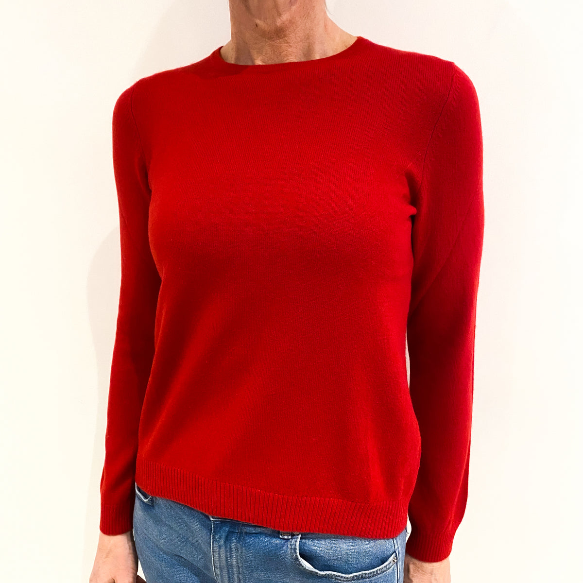 Scarlet Red Cashmere Crew Neck Jumper Small