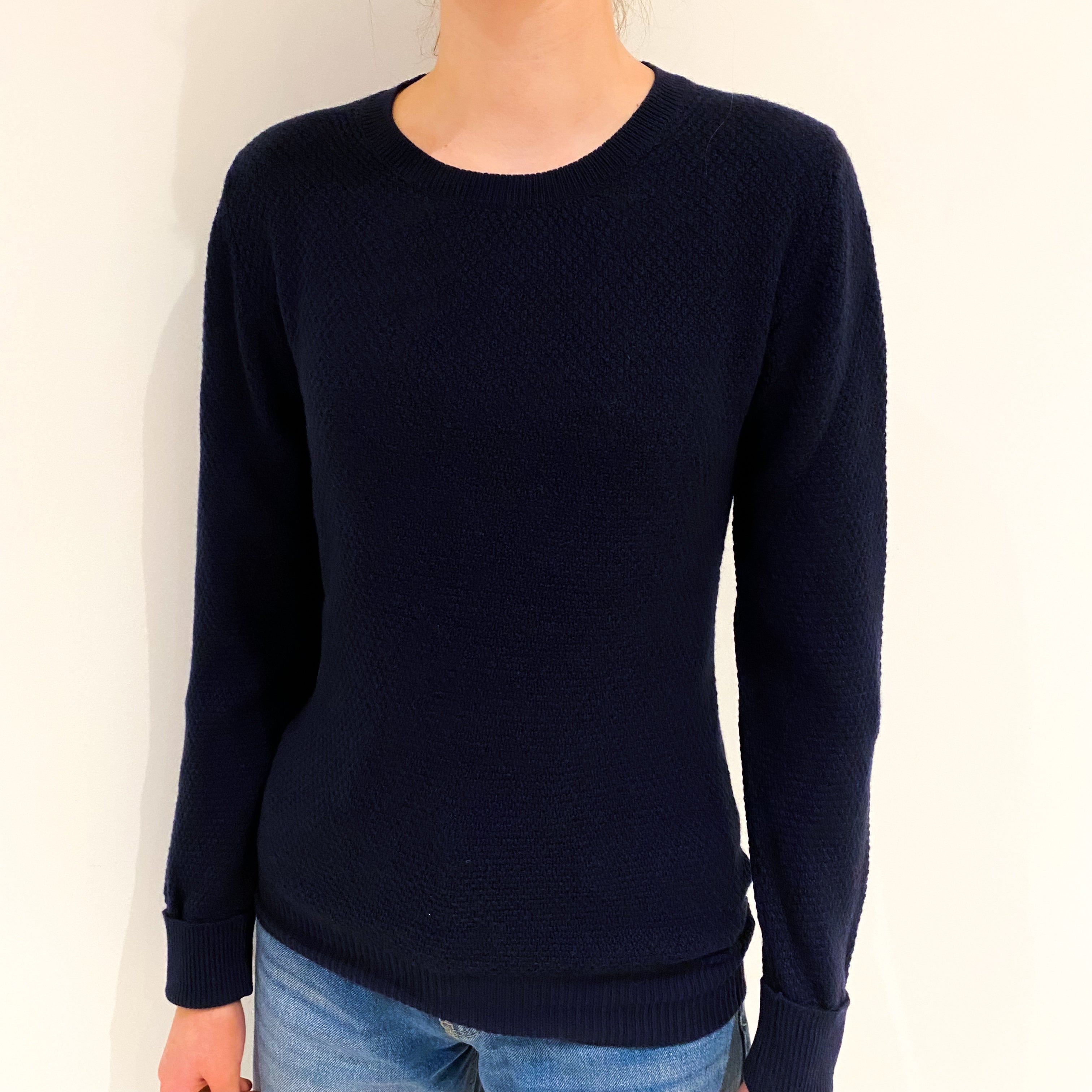 Brand New Navy Blue Cashmere Crew Neck Jumper Extra Small